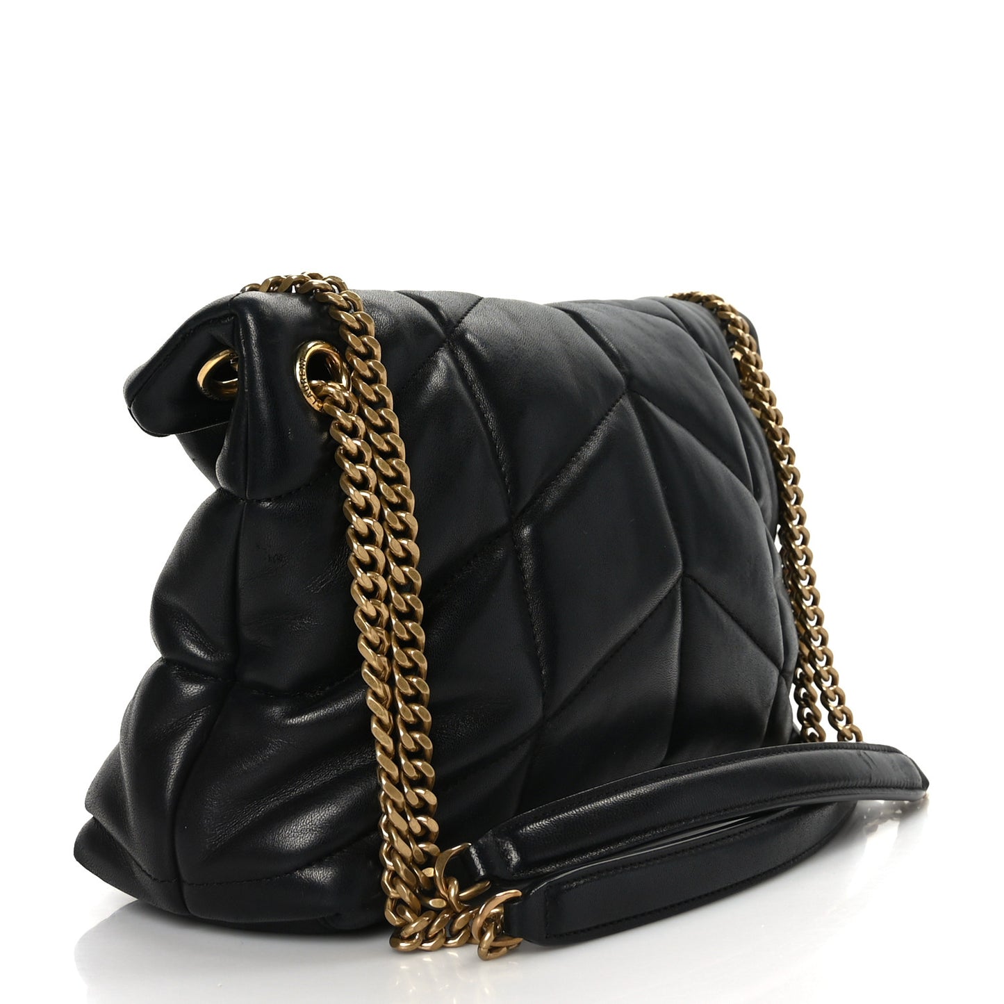 Lambskin Quilted Small Loulou Puffer Monogram Chain Satchel Black