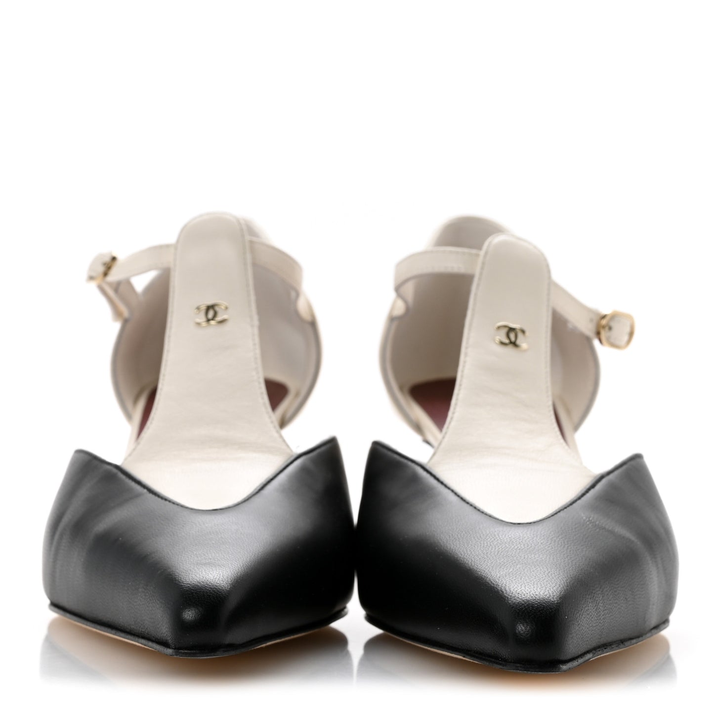 Lambskin CC Slingback Pumps 39 White Black