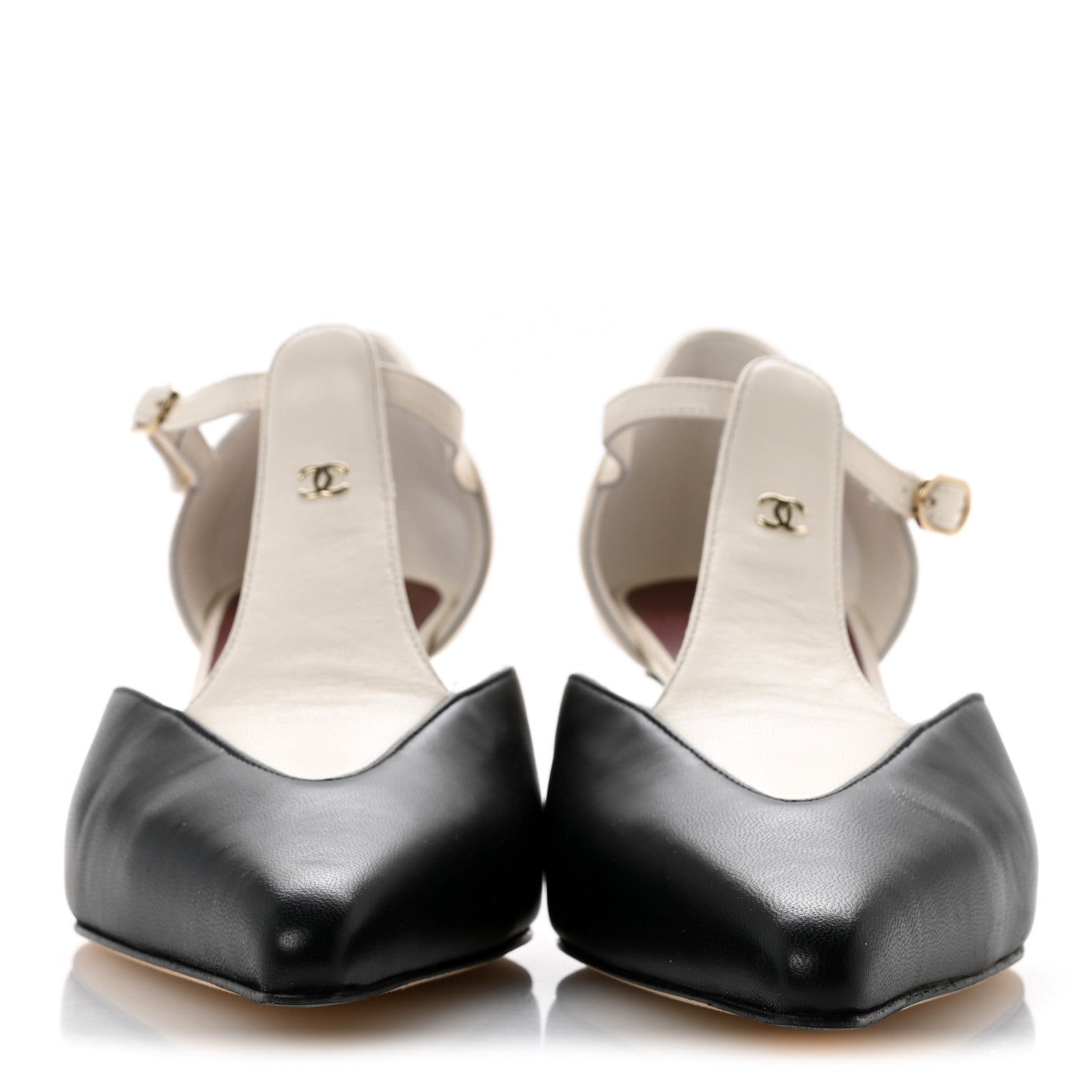 Chanel Lambskin CC Slingback Pumps 39 White Black 3 of 10