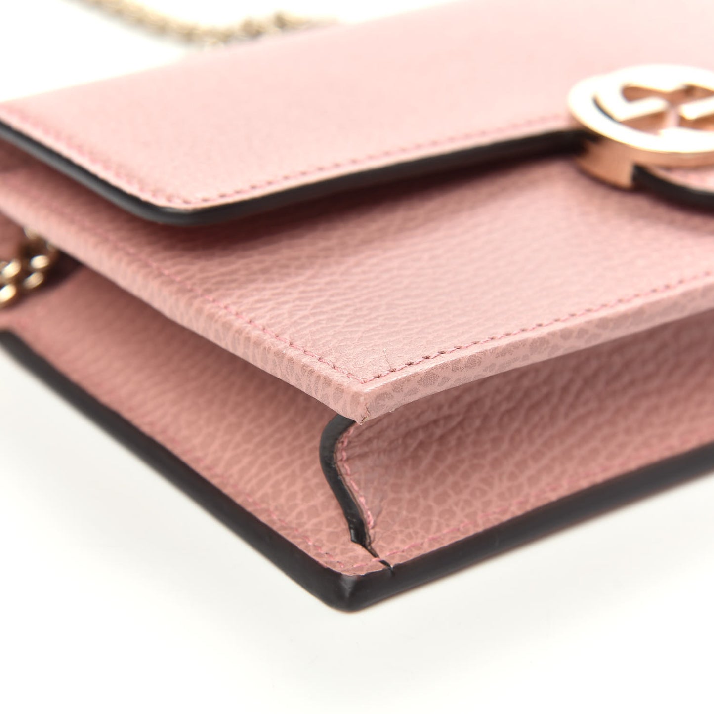 Dollar Calfskin Interlocking G Chain Wallet Soft Pink