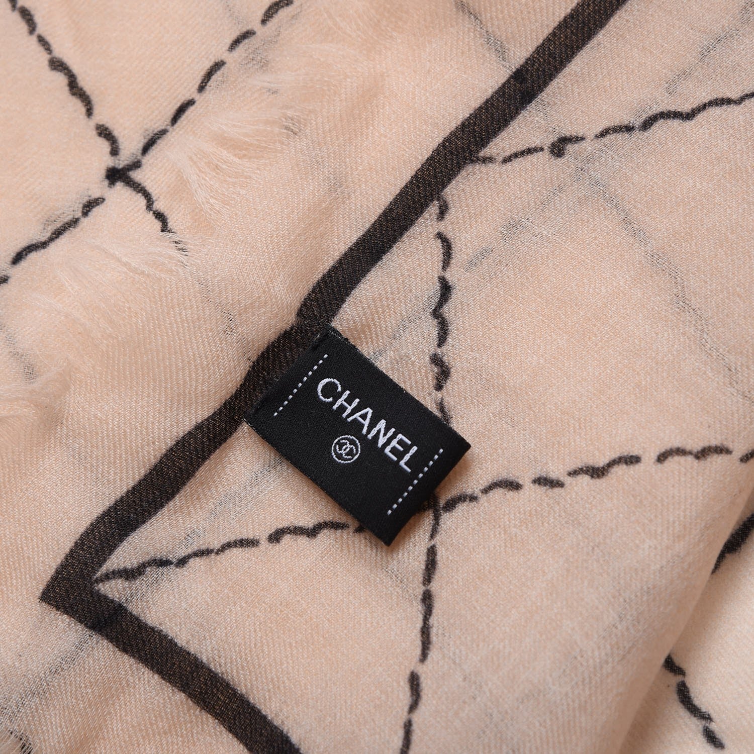 Chanel Stitched Print Cashmere CC Scarf Beige 4 of 5
