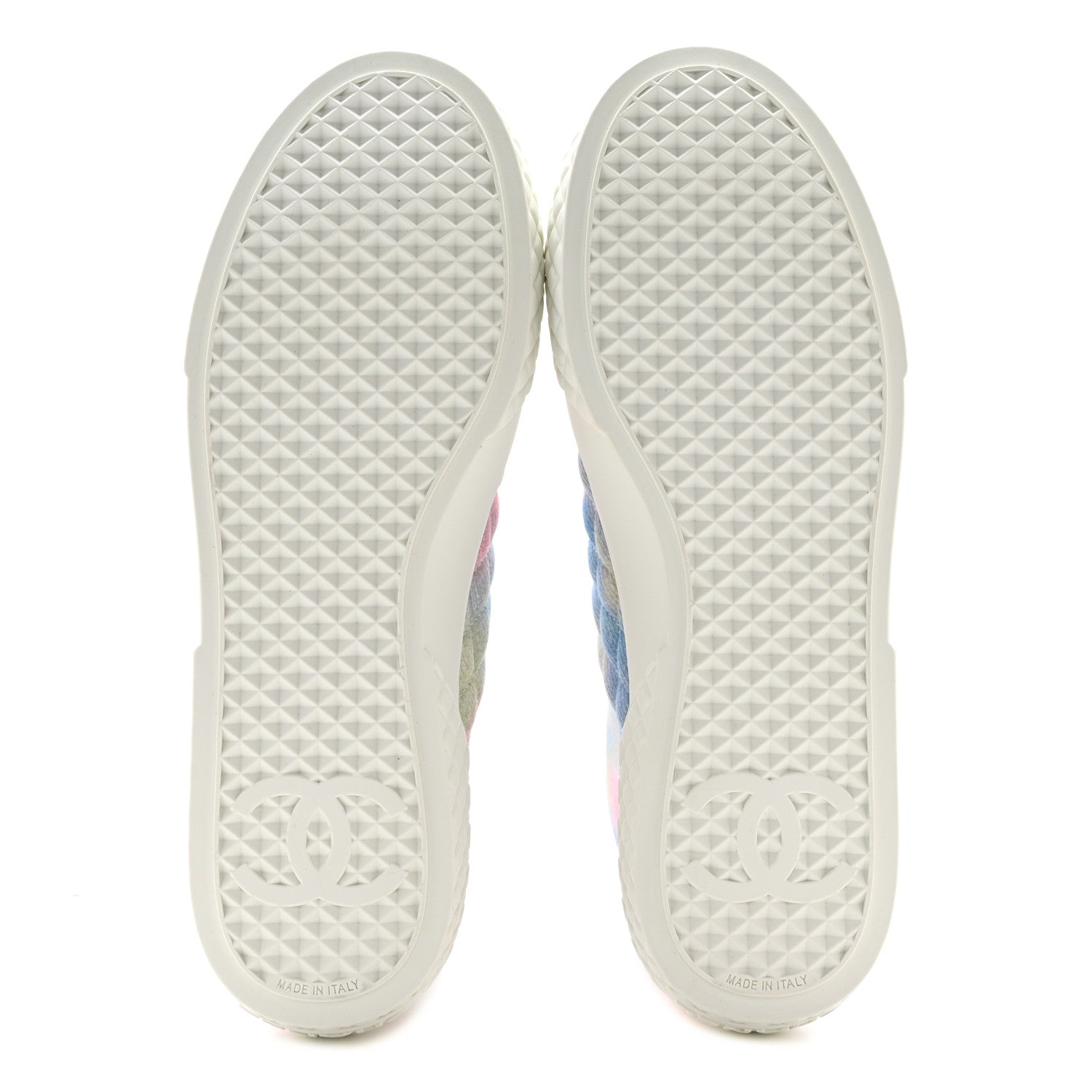 Chanel Printed Fabric High Top CC Sneakers 39.5 Green Pink Blue White 6 of 10