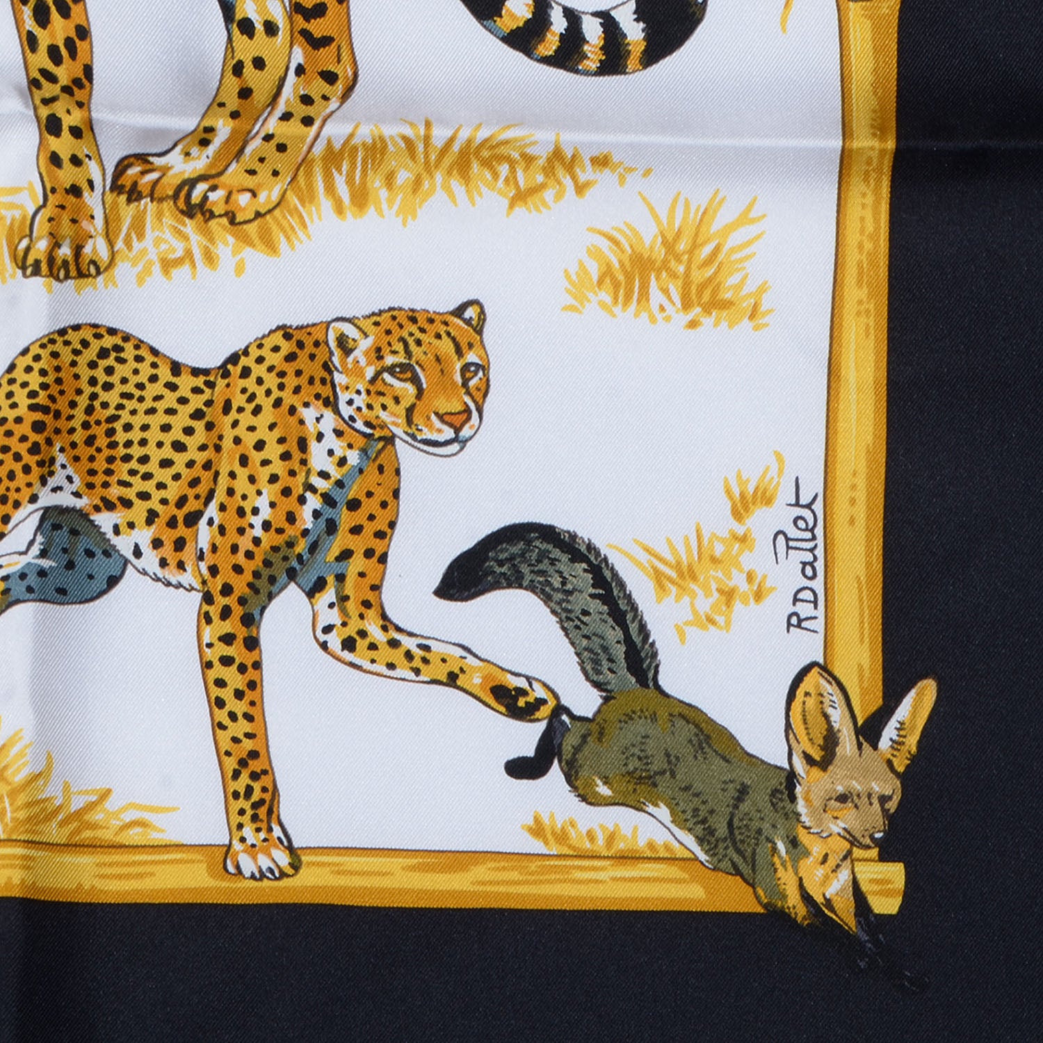 Hermes Silk Tendresse Feline Scarf 90 Black White Vieil Or 5 of 8