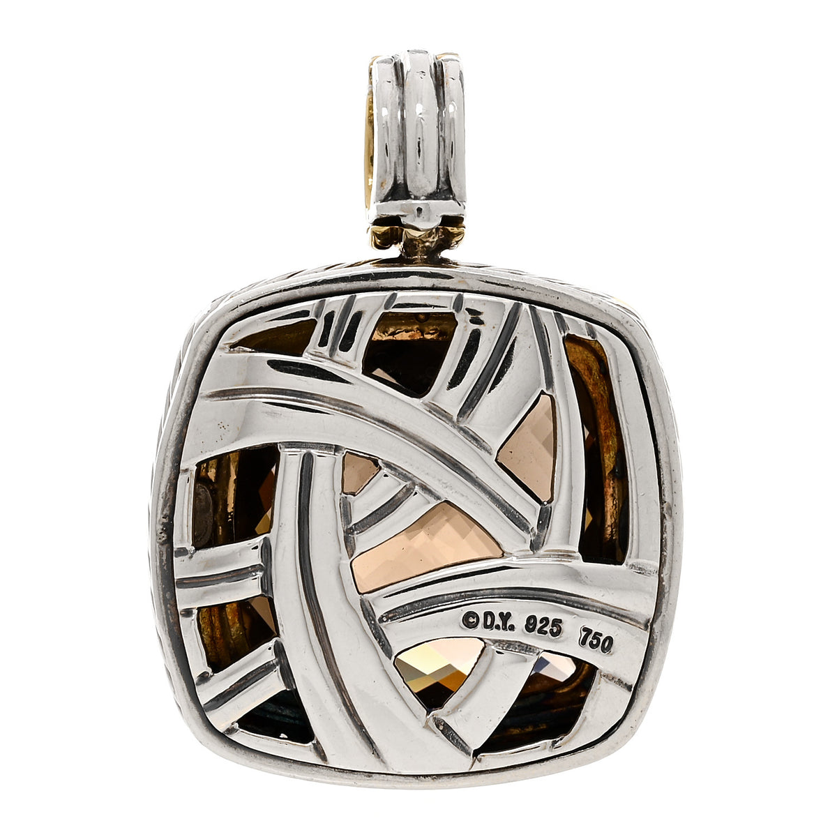 Sterling Silver 18K Yellow Gold Diamond Smoky Quartz 19mm Albion Enhancer Pendant