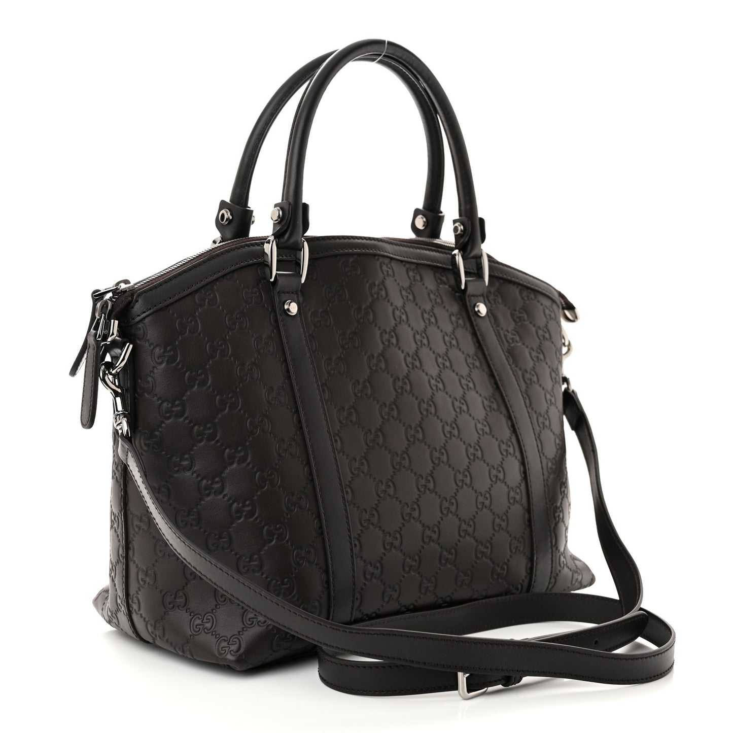 Guccissima Medium GG Charm Dome Satchel Dark Brown