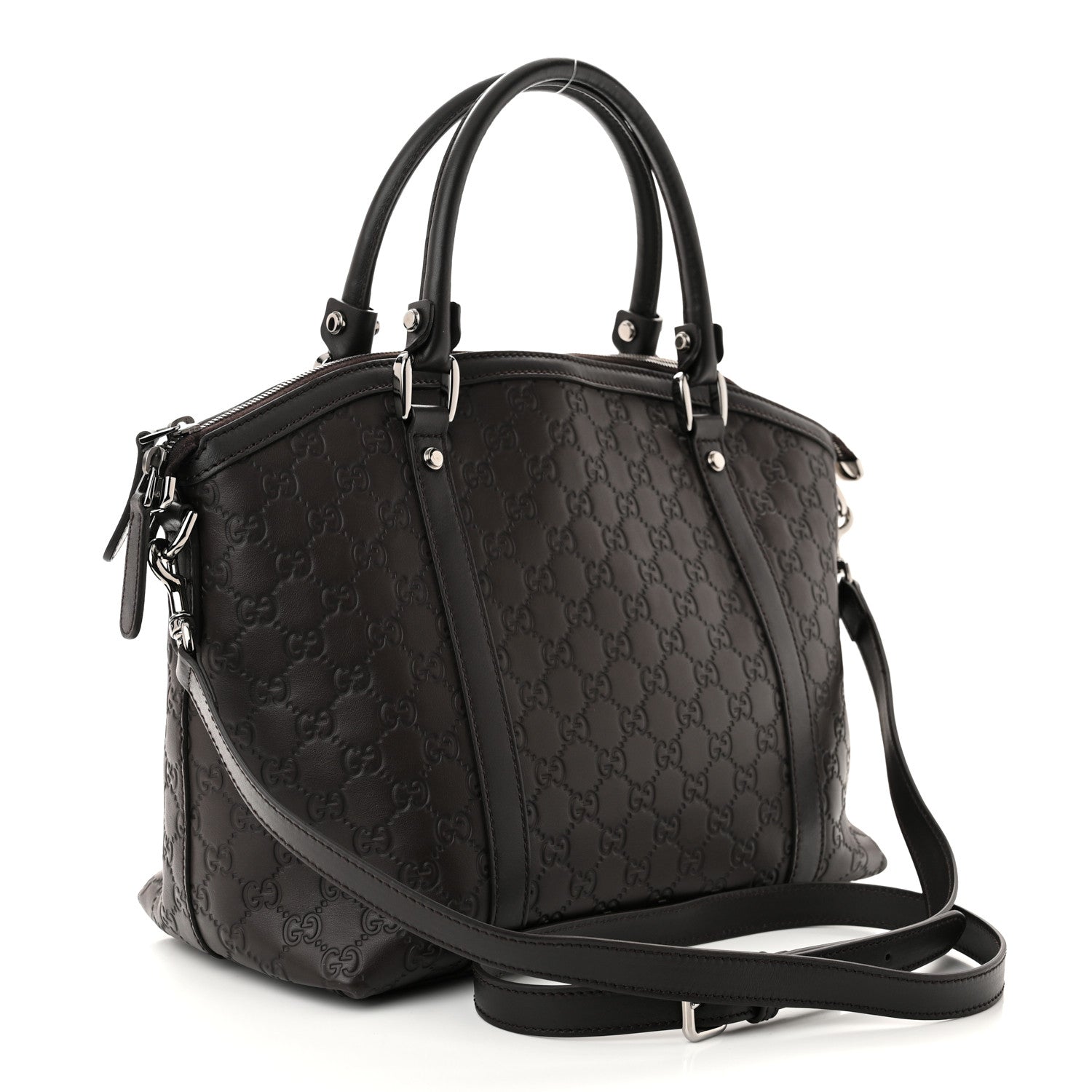 Gucci Guccissima Medium GG Charm Dome Satchel Dark Brown 3 of 10