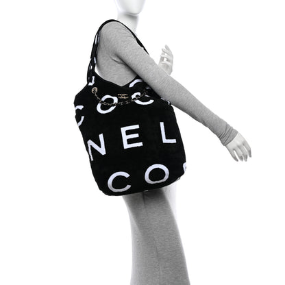 Chanel Terry Cotton Logo Beach Hobo Black White 3 of 11
