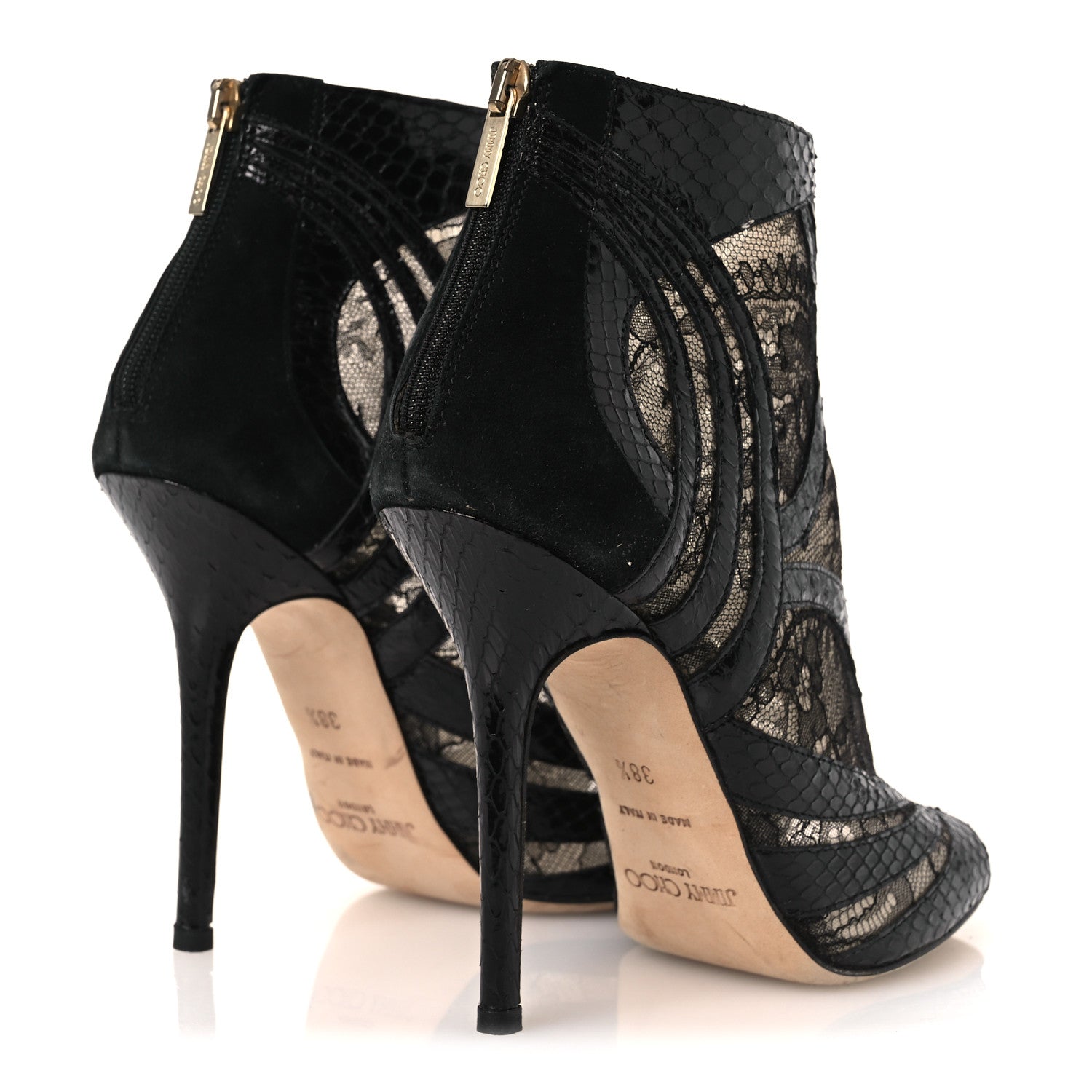 Jimmy Choo Lace Snake Embossed Mesh Ankle Booties 38.5 Black 5 of 13