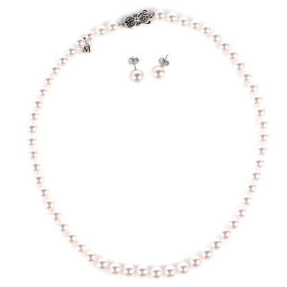 Mikimoto 18K White Gold Akoya Cultured Pearl 8mm Strand Necklace and Earring Set 1 of 6