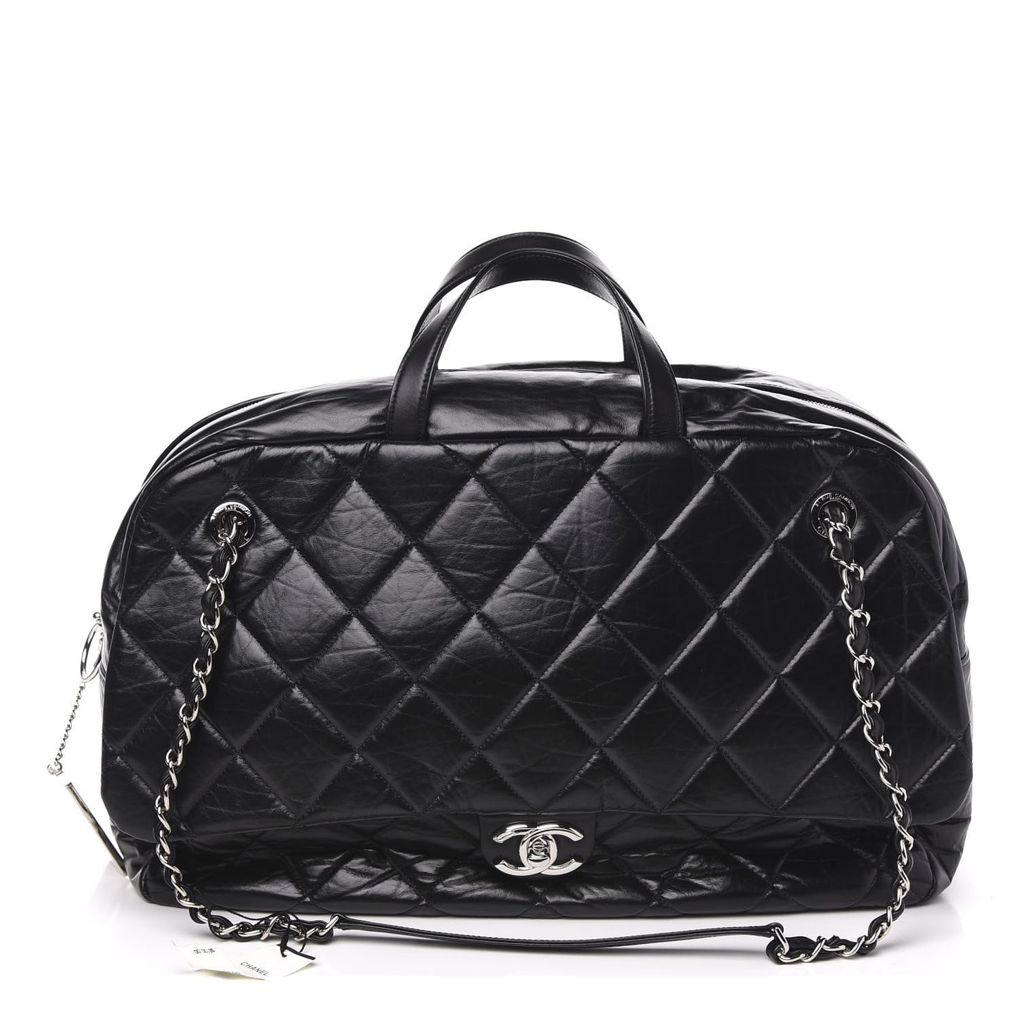 Aged Calfskin Quilted Large Express Bowling Bag Black