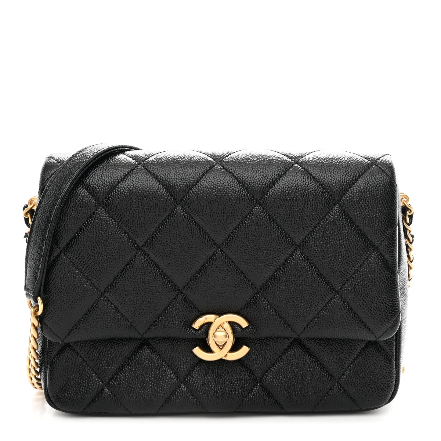 Shiny Caviar Quilted Small Chain Melody Flap Black