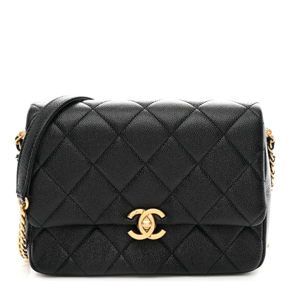 Chanel Shiny Caviar Quilted Small Chain Melody Flap Black 1 of 11