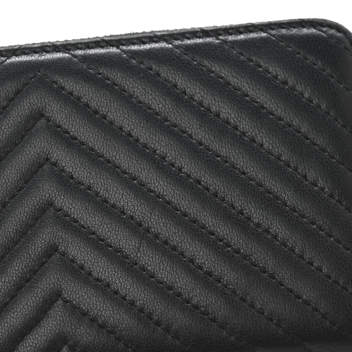 Lambskin Chevron Quilted Zip Around Wallet Black