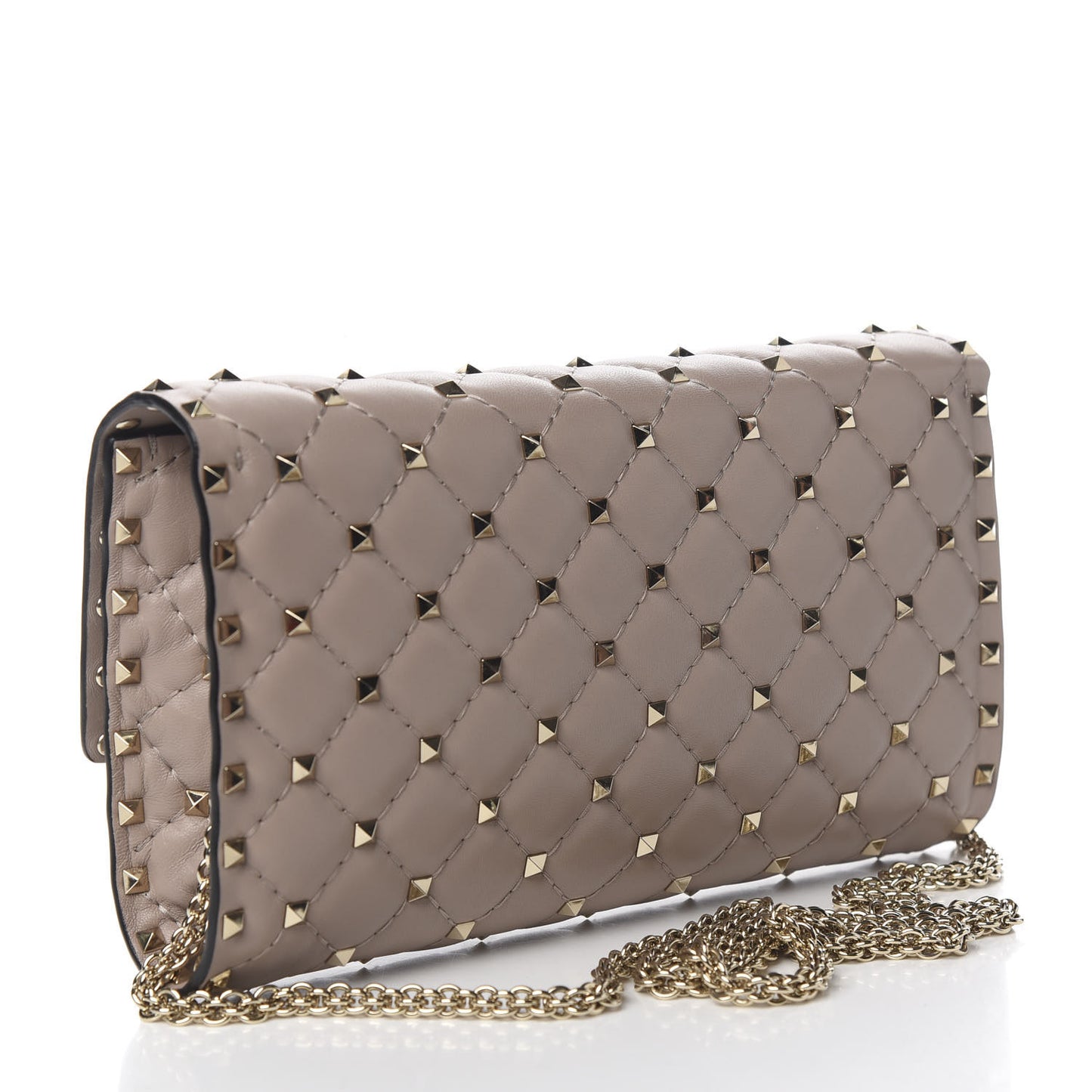 Lambskin Rockstud Spike Wallet on Chain Poudre