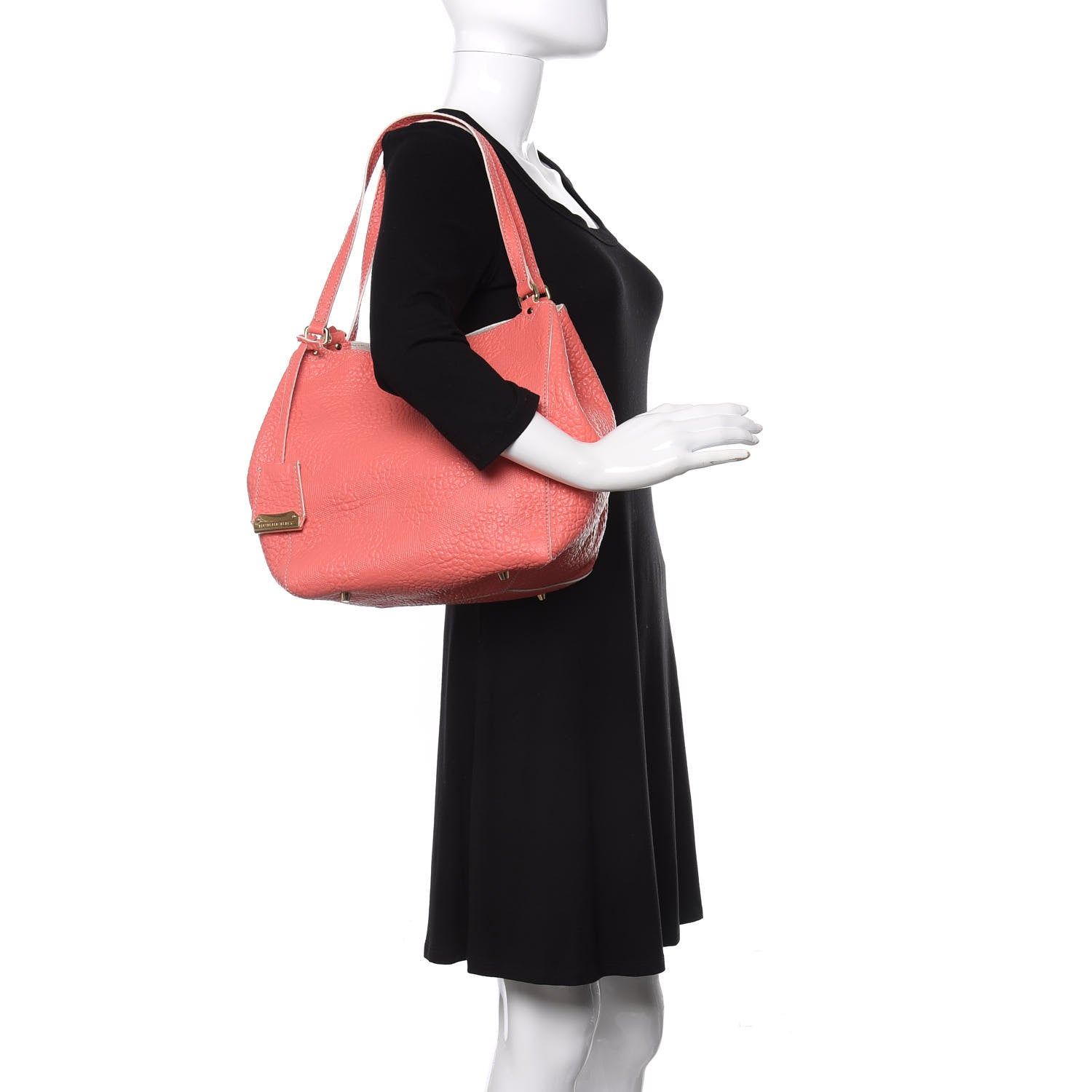 Burberry Signature Grain Calfskin Check Embossed Small Canterbury Tote Rose Pink 2 of 10
