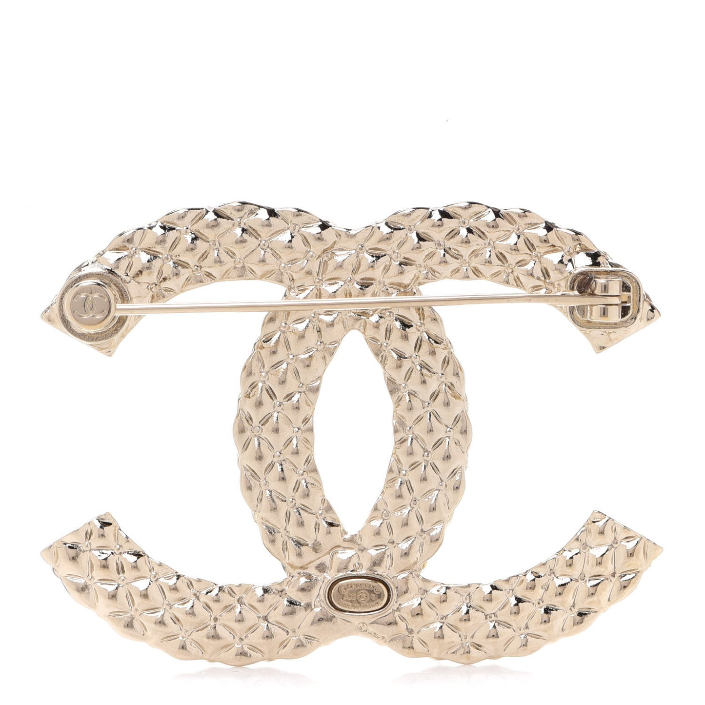 Metal Crystal Baguette CC Brooch Gold
