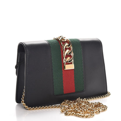 Gucci Calfskin Super Mini Sylvie Chain Shoulder Bag Black 3 of 6