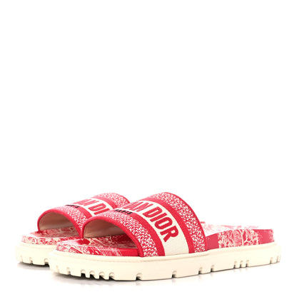 Christian Dior Canvas Toile de Jouy Embroidered Dway 10mm Slide Sandals 36.5 Off White Raspberry 3 of 8