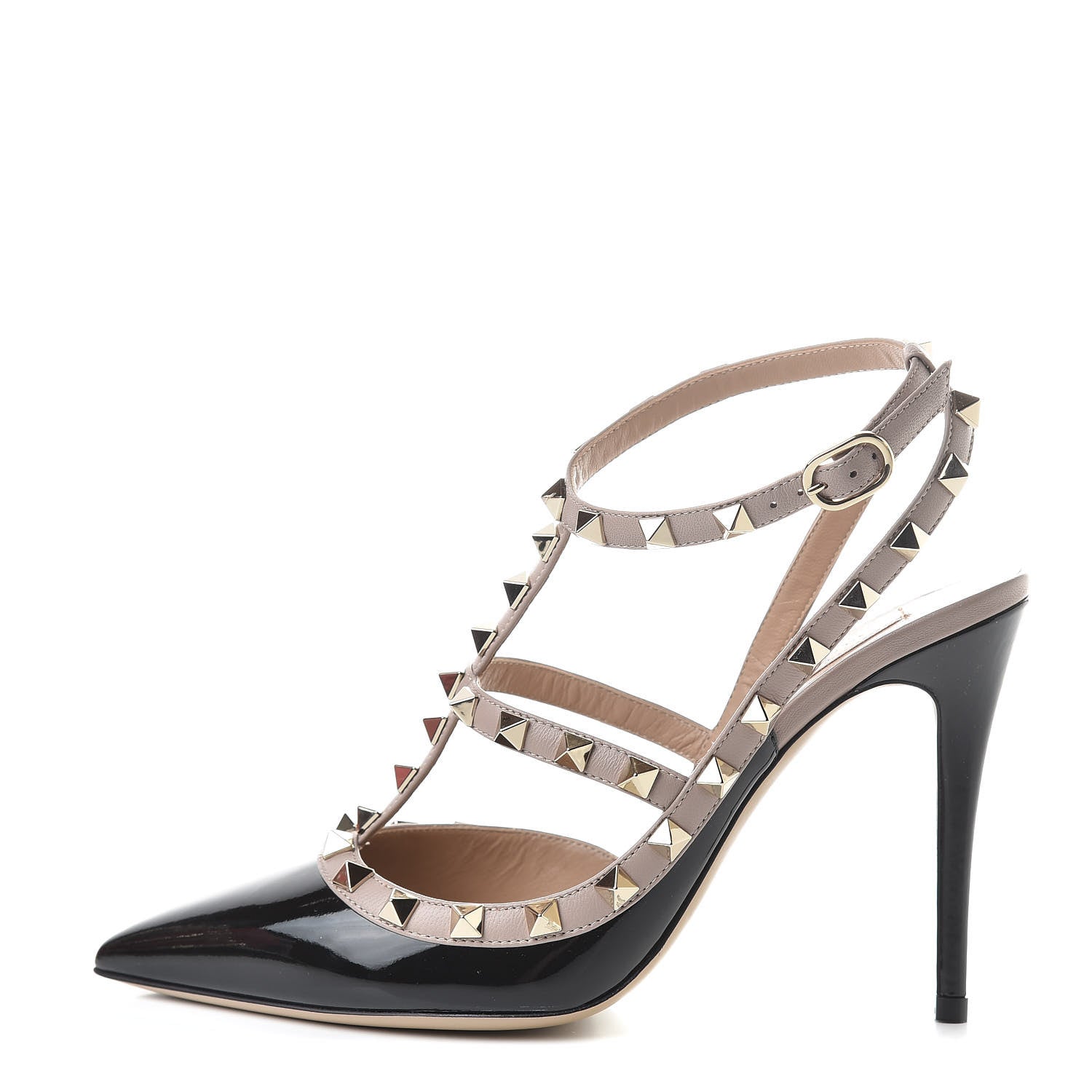 Valentino Garavani Patent Nappa Rockstud Ankle Strap 100mm Pumps 38 Black Poudre 1 of 9