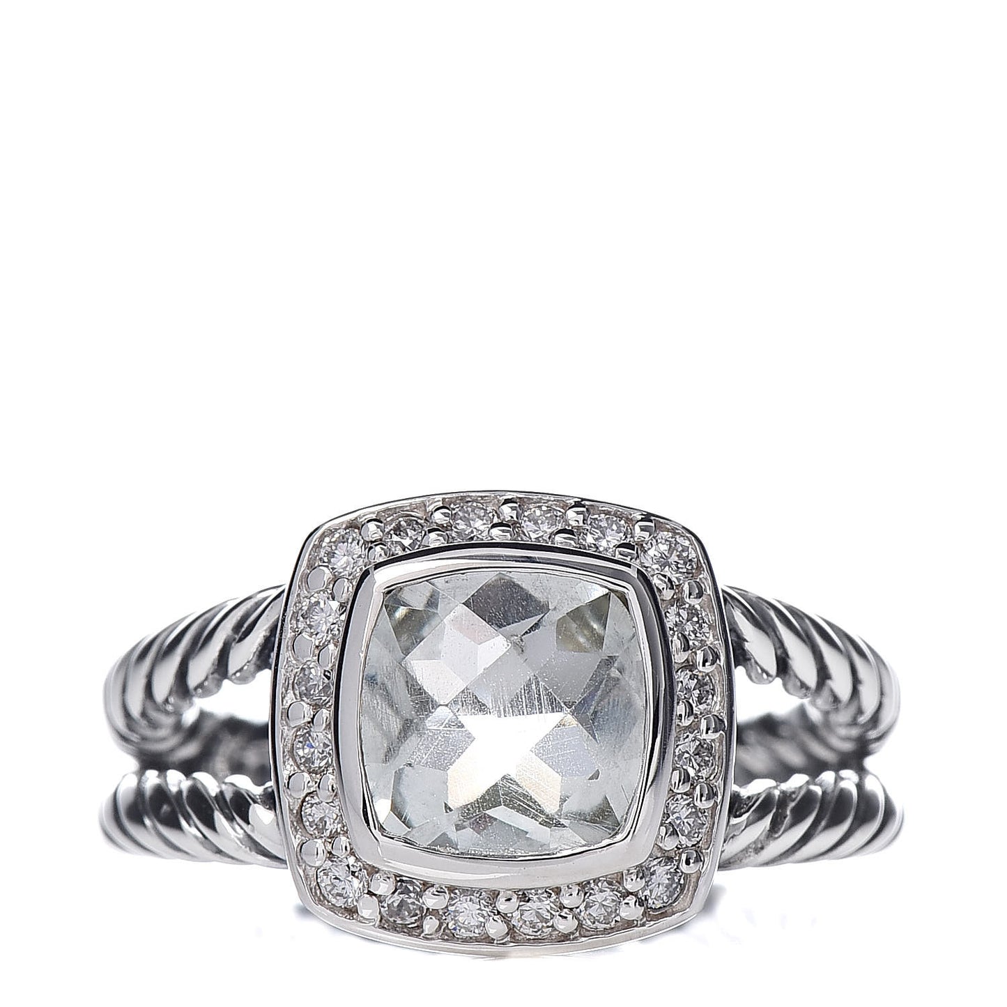 Sterling Silver Diamond Prasiolite 7mm Petite Albion Ring 50 5.5