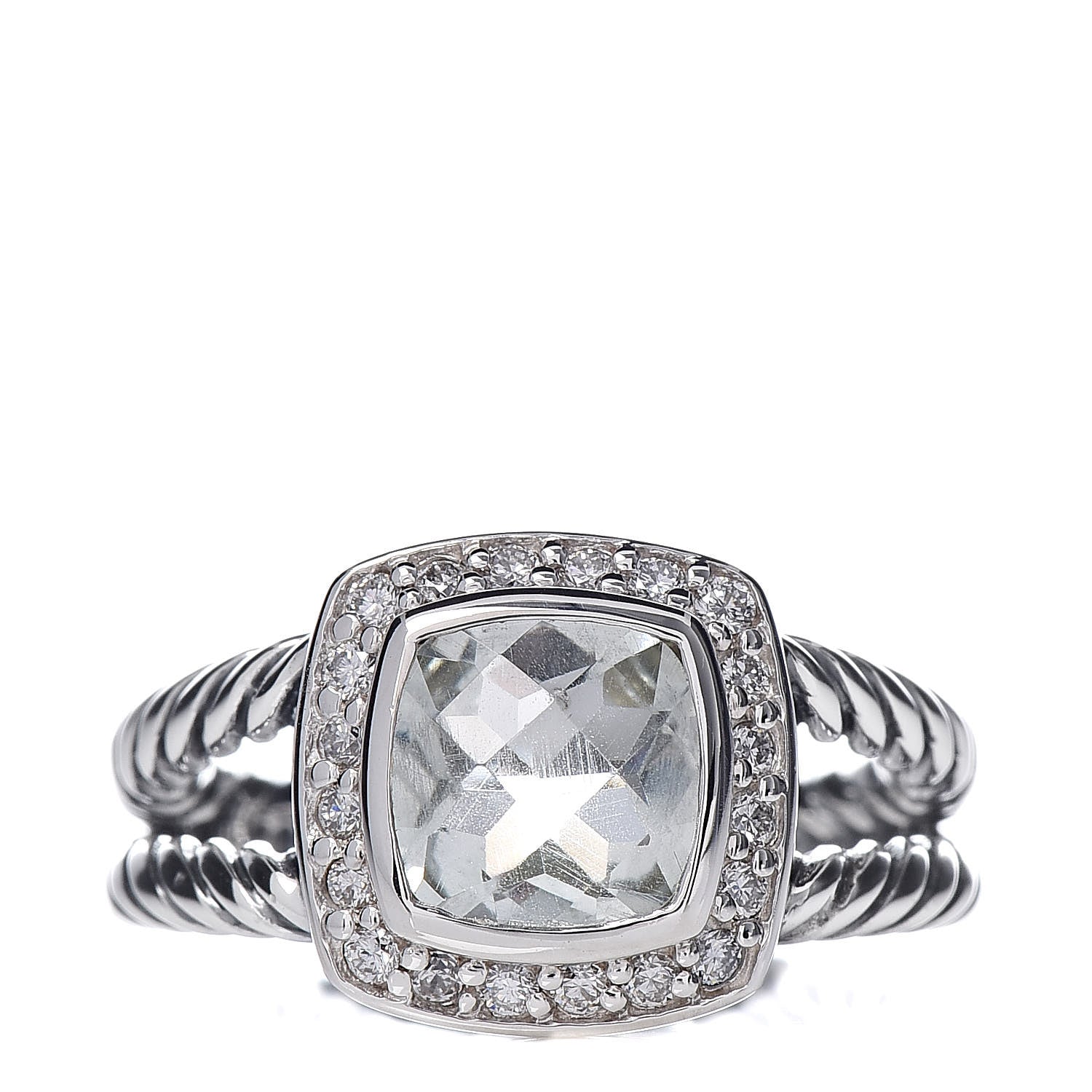 David Yurman Sterling Silver Diamond Prasiolite 7mm Petite Albion Ring 50 5.5 1 of 5