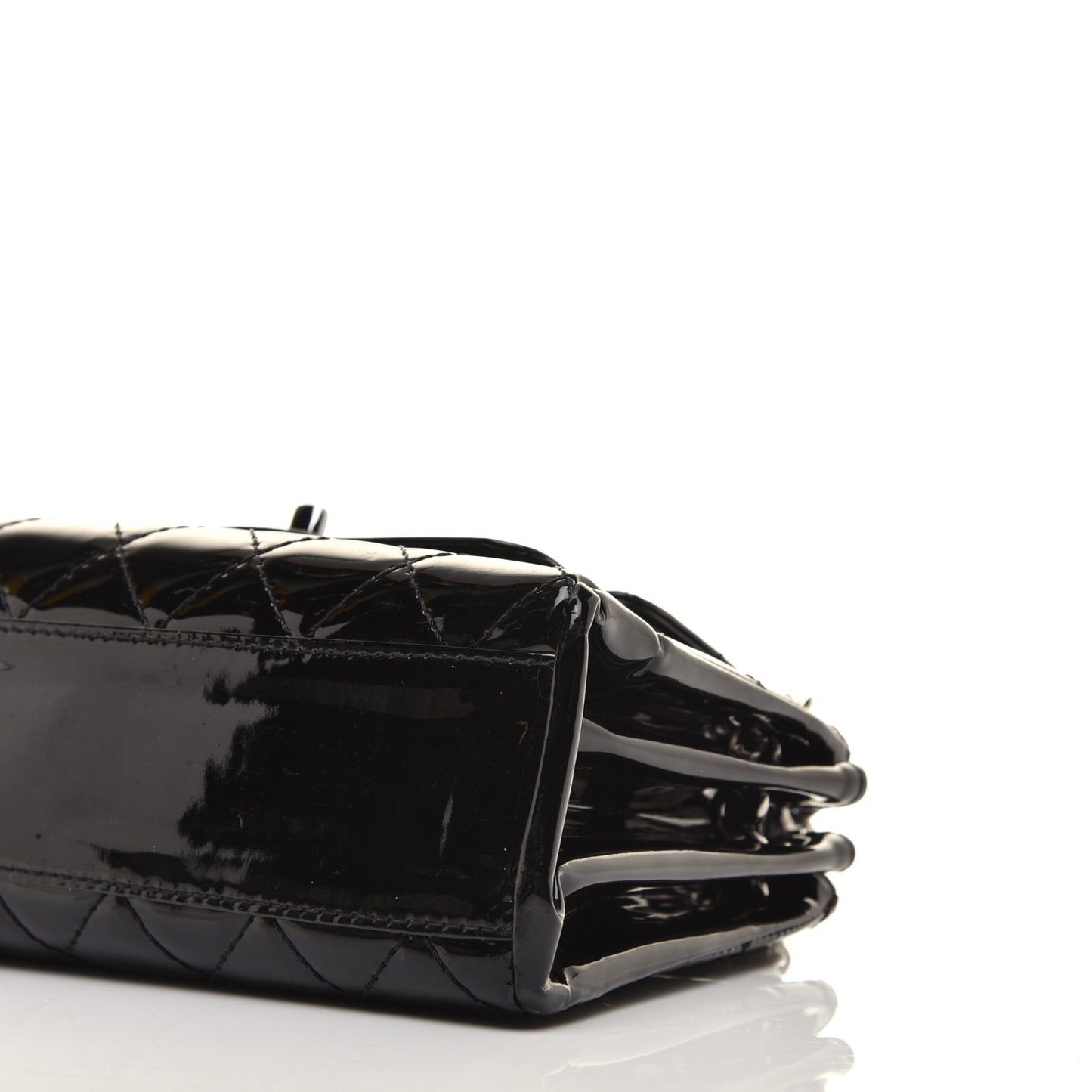 Patent Quilted Accordion Double Flap Black