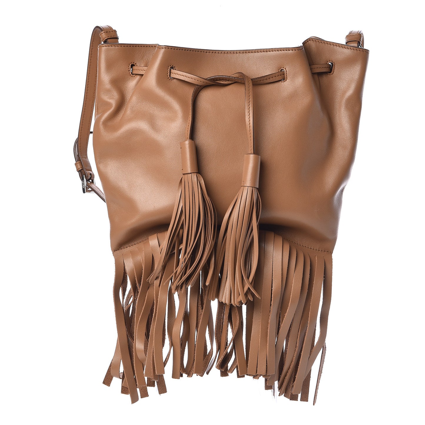 Soft Calf Drawstring Fringe Crossbody Tan