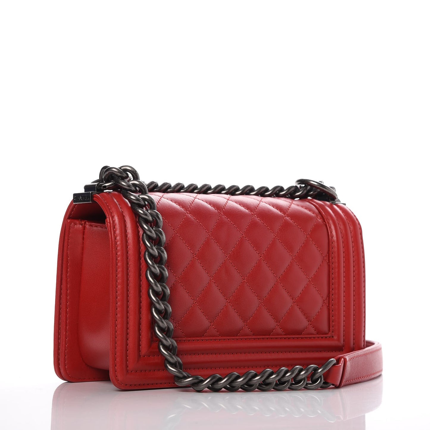 Calfskin Quilted Small Boy Flap Red