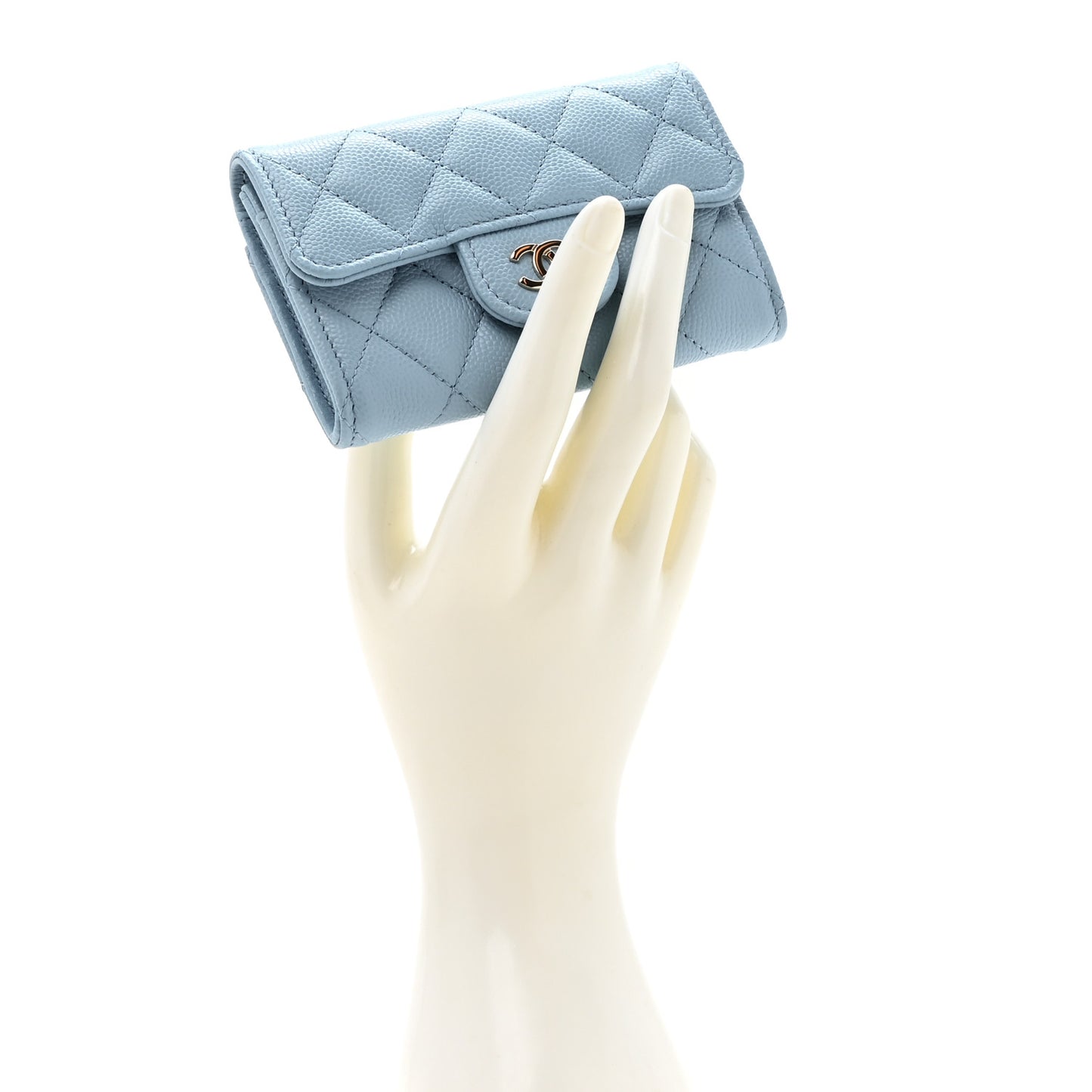 Caviar Quilted Flap Card Holder Wallet Light Blue