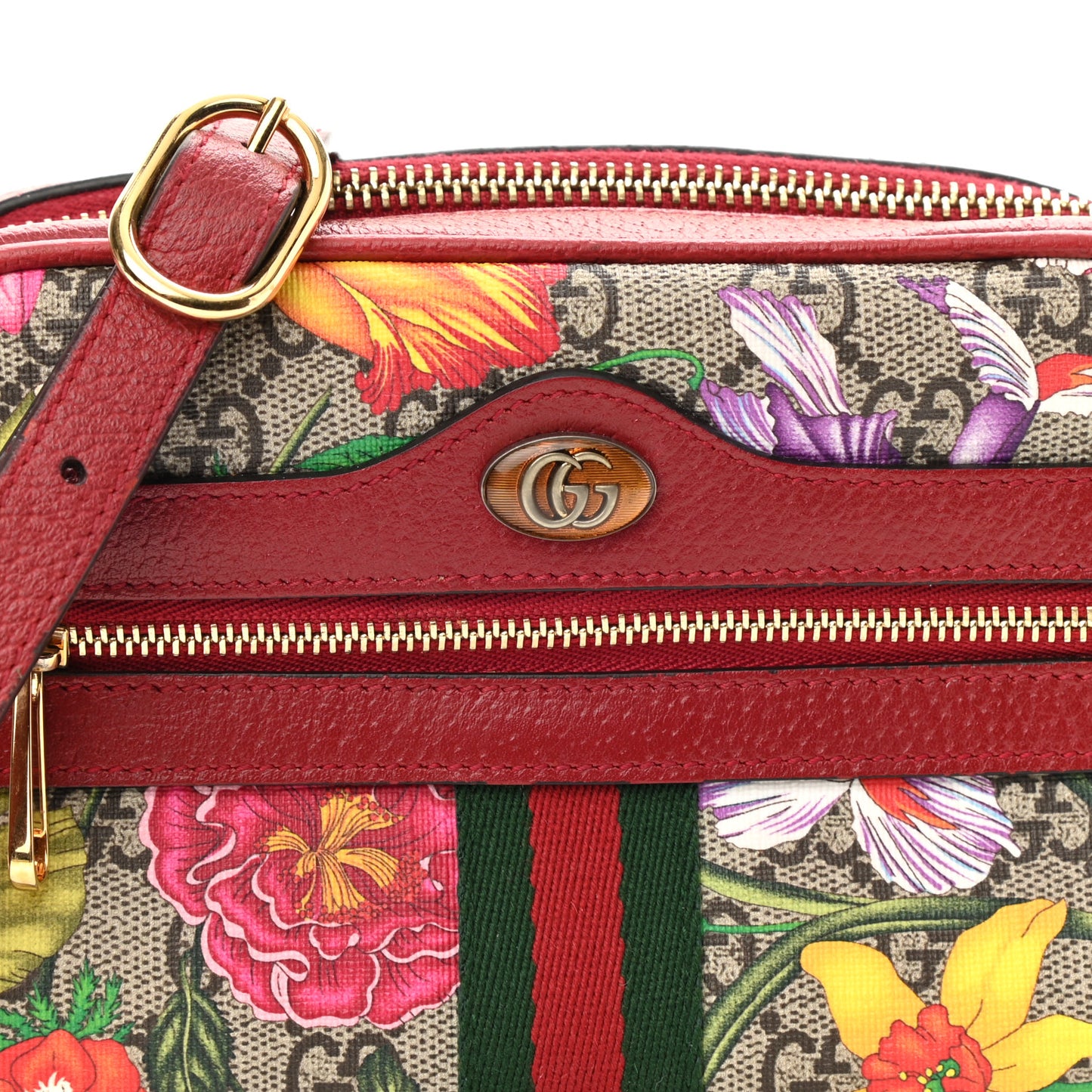 GG Supreme Monogram Flora Web Mini Ophidia Shoulder Bag Red