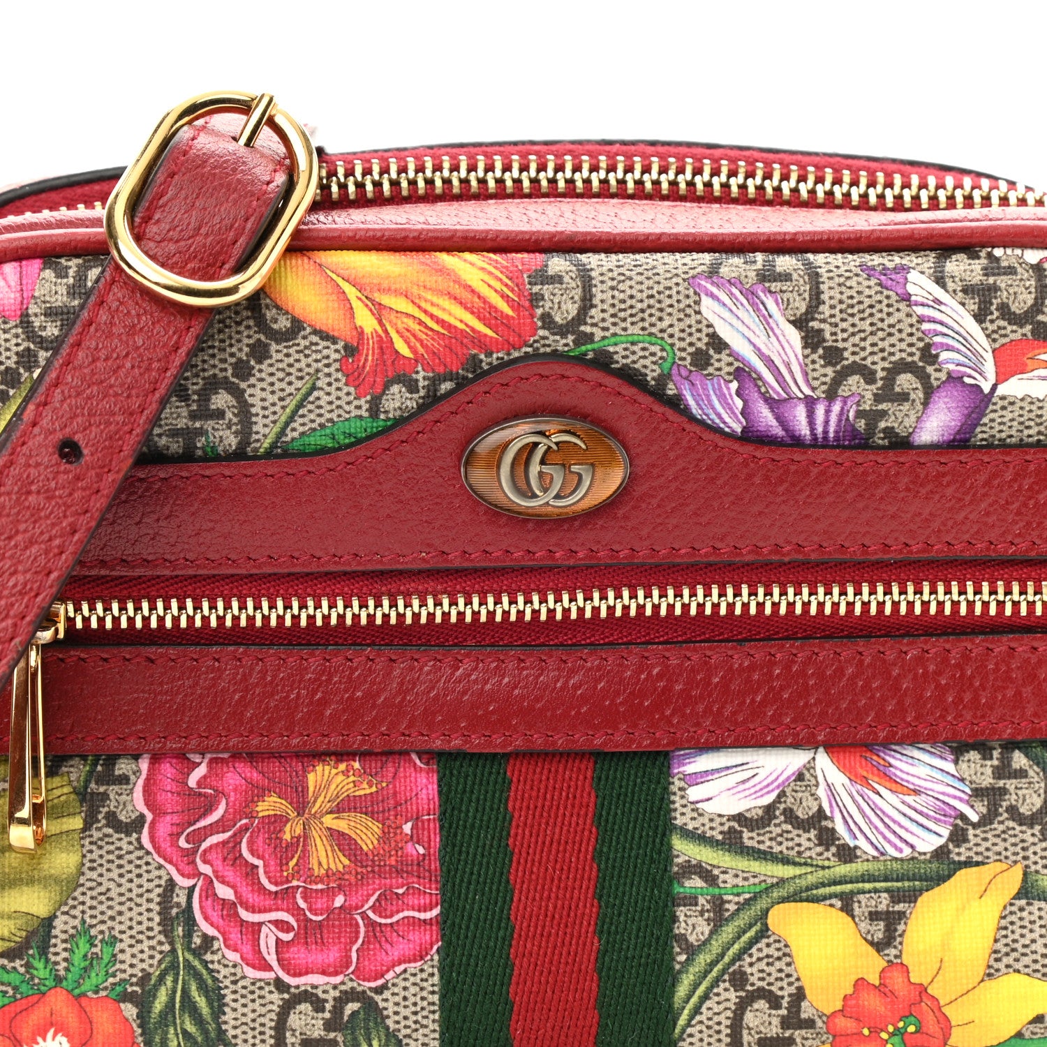 Gucci GG Supreme Monogram Flora Web Mini Ophidia Shoulder Bag Red 8 of 11