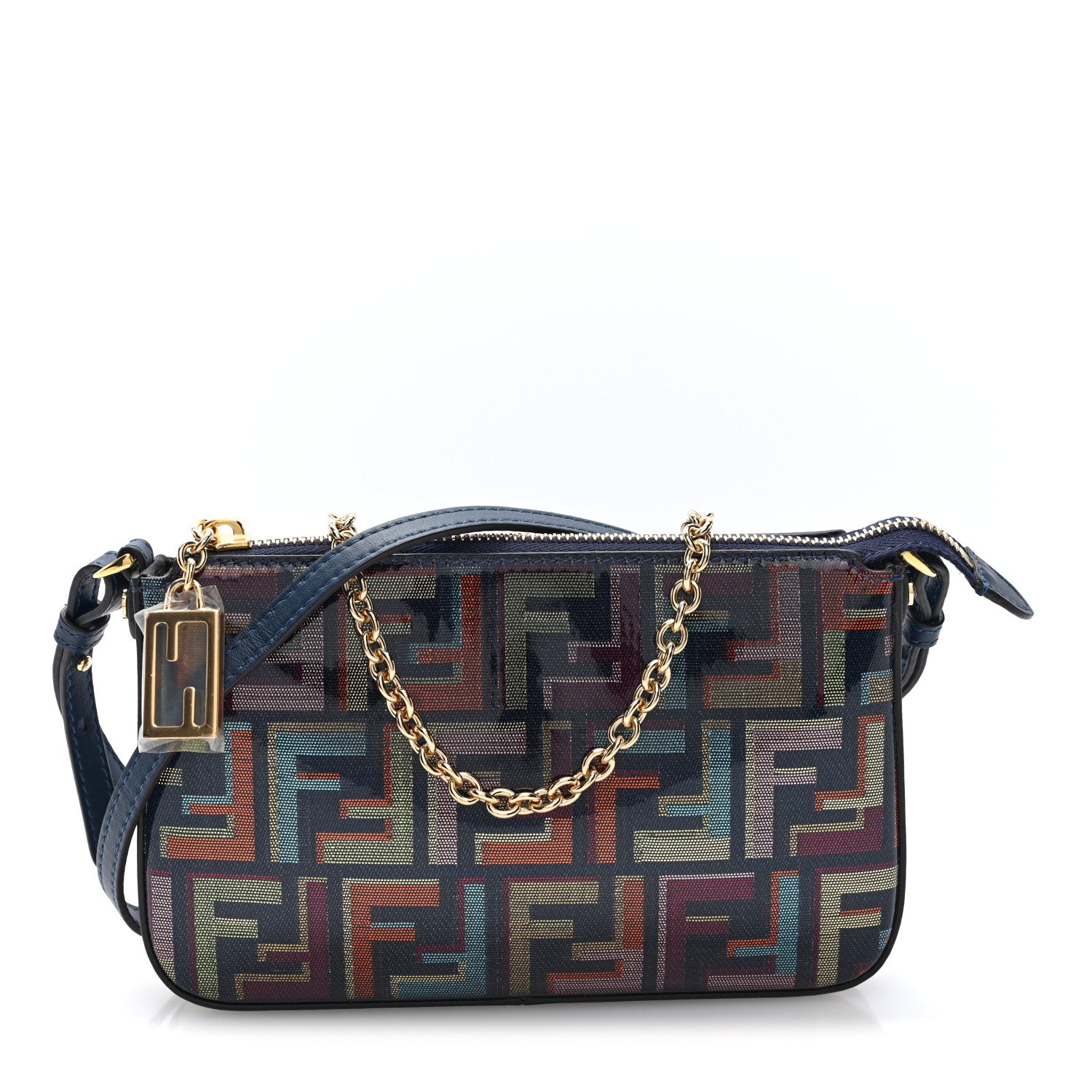 Fendi Zucca Vitrified Lurex Baguette Pouch Multicolor Blue Abyss Soft Gold 1 of 9