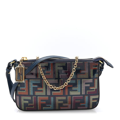 Fendi Zucca Vitrified Lurex Baguette Pouch Multicolor Blue Abyss Soft Gold 1 of 9