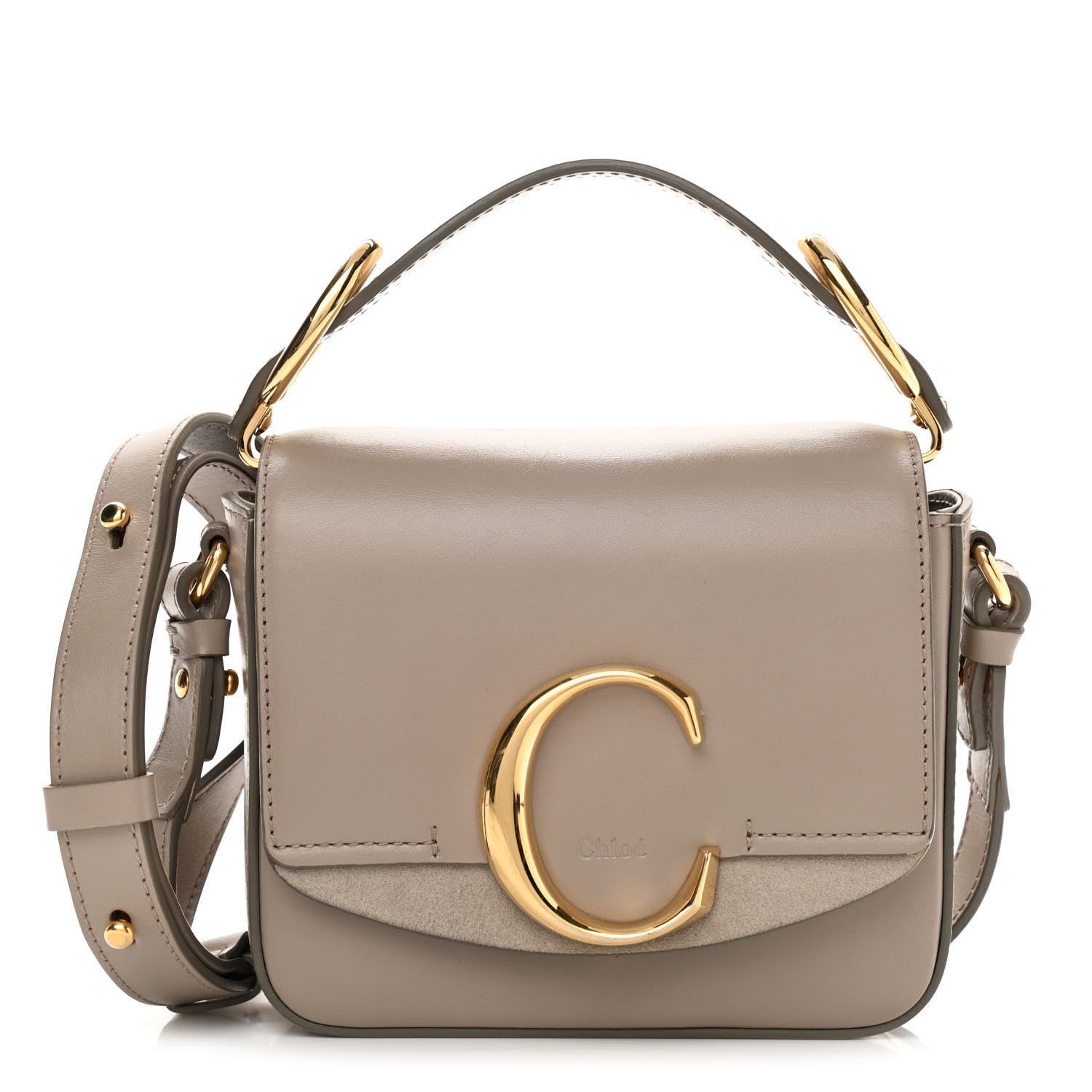 Chloe Shiny Calfskin Suede Mini C Double Carry Motty Grey 1 of 11