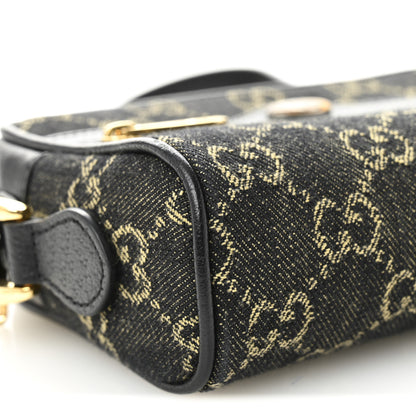 Gucci Jacquard Black Denim GG Monogram Textured Dollar Calfskin Mini Ophidia Shoulder Bag Black Ivory 9 of 13