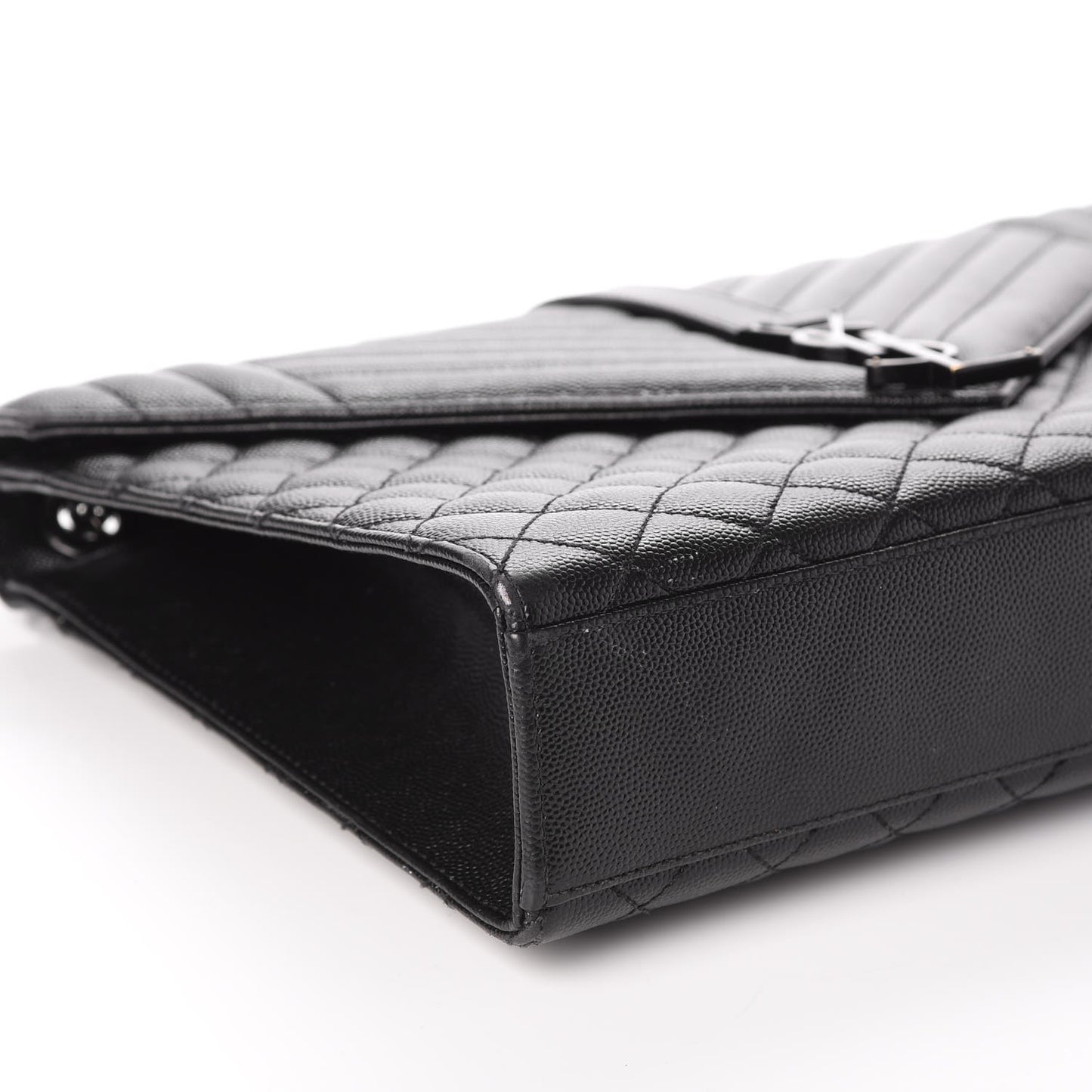 Grain De Poudre Textured Mixed Matelasse Large Triquilt Monogram Monochrome Satchel Black