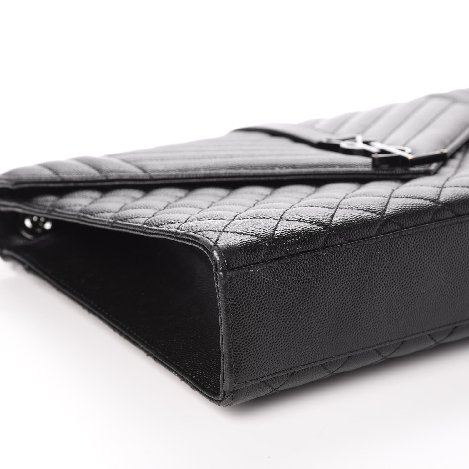 Saint Laurent Grain De Poudre Textured Mixed Matelasse Large Triquilt Monogram Monochrome Satchel Black 11 of 11