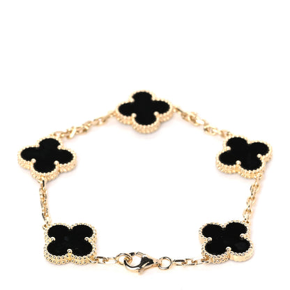 Van Cleef & Arpels 18K Yellow Gold Black Onyx 5 Motifs Vintage Alhambra Bracelet 3 of 6