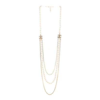 Chanel Pearl Crystal Multi Strand CC Long Necklace Gold 4 of 4