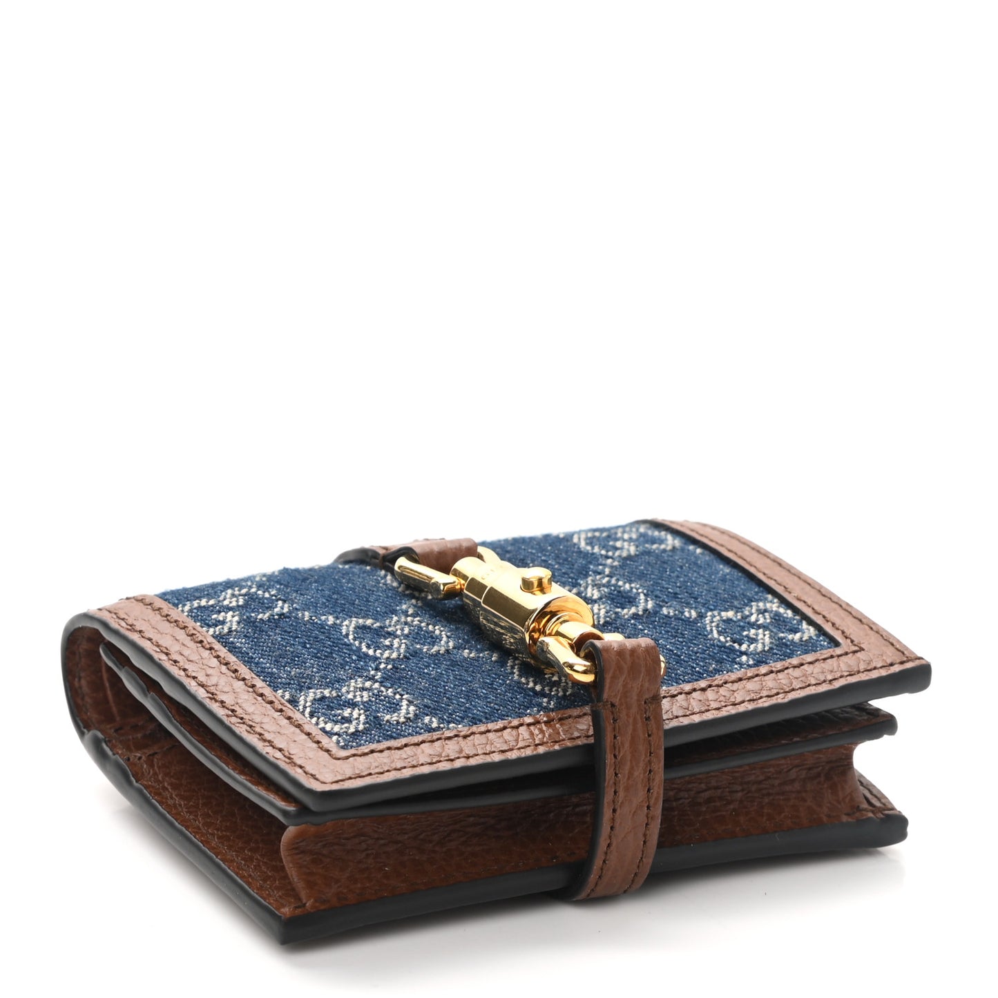 New Denim GG Monogram Jackie 1961 Card Case Blue Tea Cuir