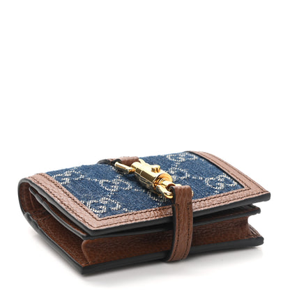 Gucci New Denim GG Monogram Jackie 1961 Card Case Blue Tea Cuir 4 of 8