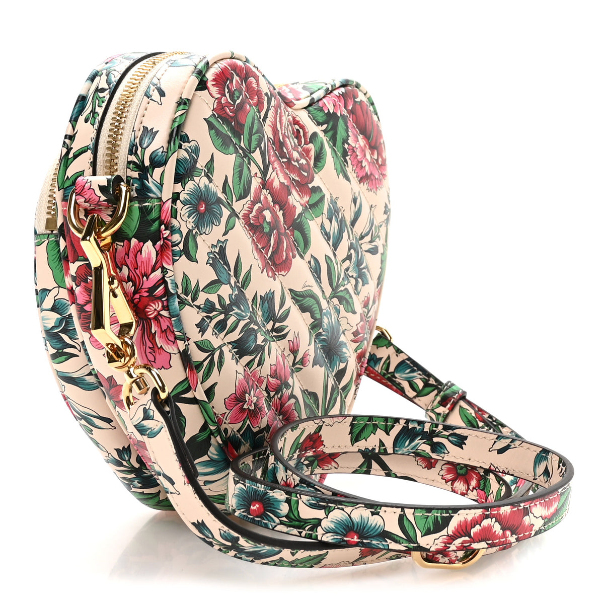 Gucci Calfskin Matelasse Diagonal Brit Roses Print Mini Interlocking G Heart Shoulder Bag  White Multicolor 3 of 10