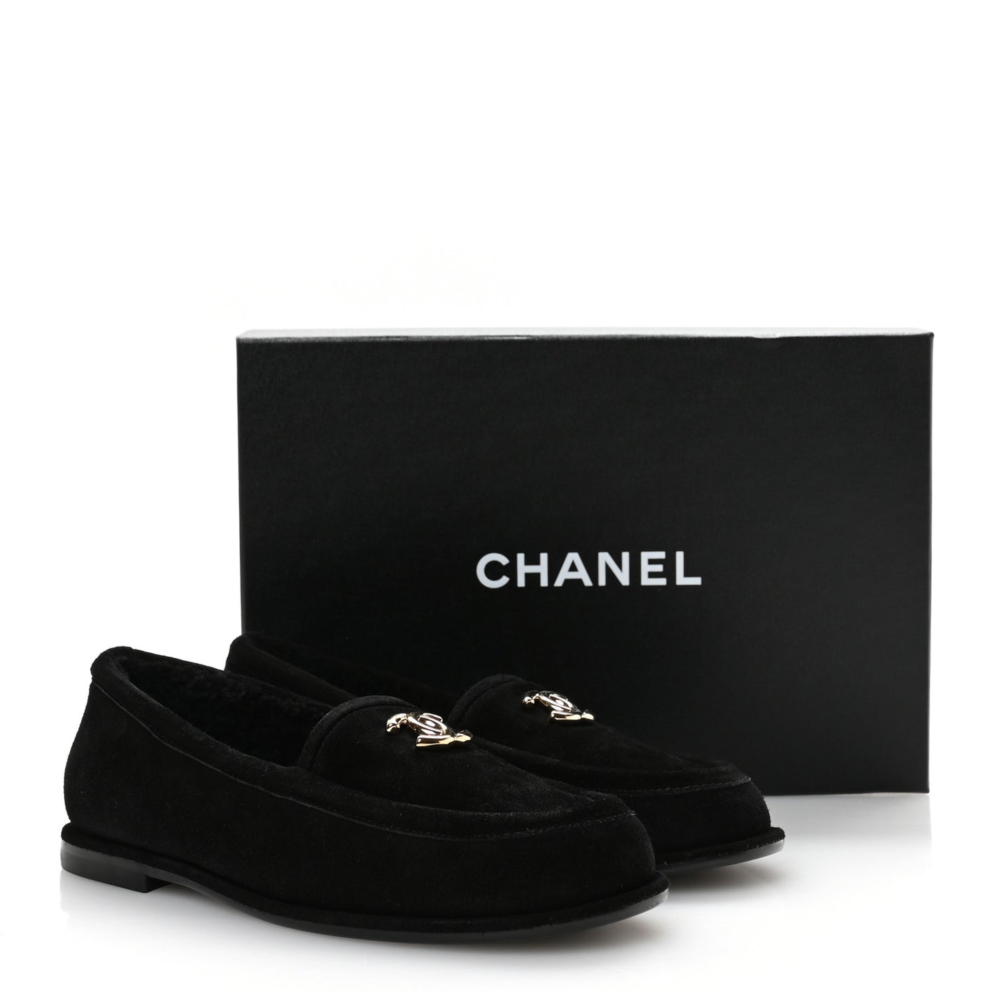 Suede Calfskin CC Mocassins 38 Black