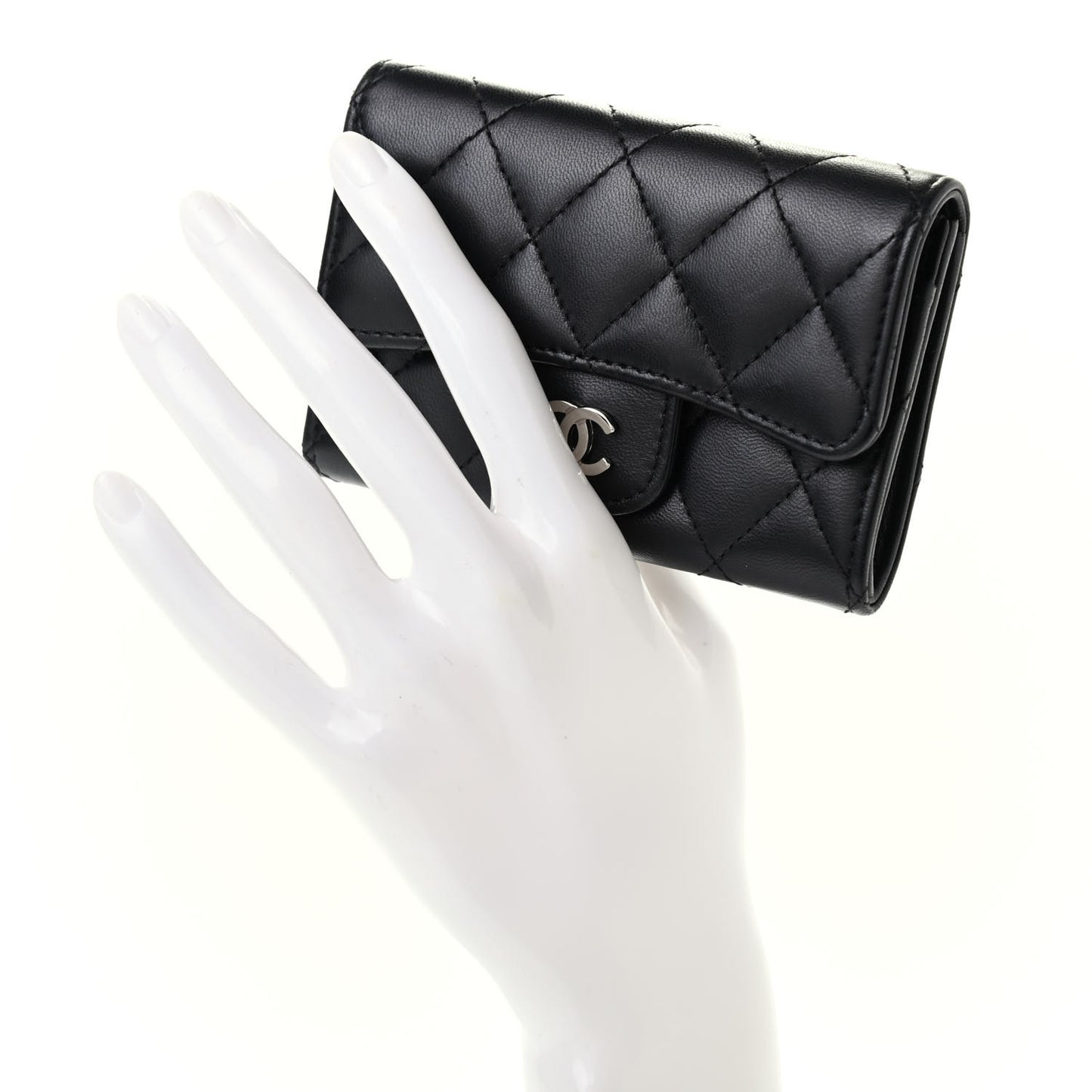 Lambskin Quilted Flap Card Holder Black