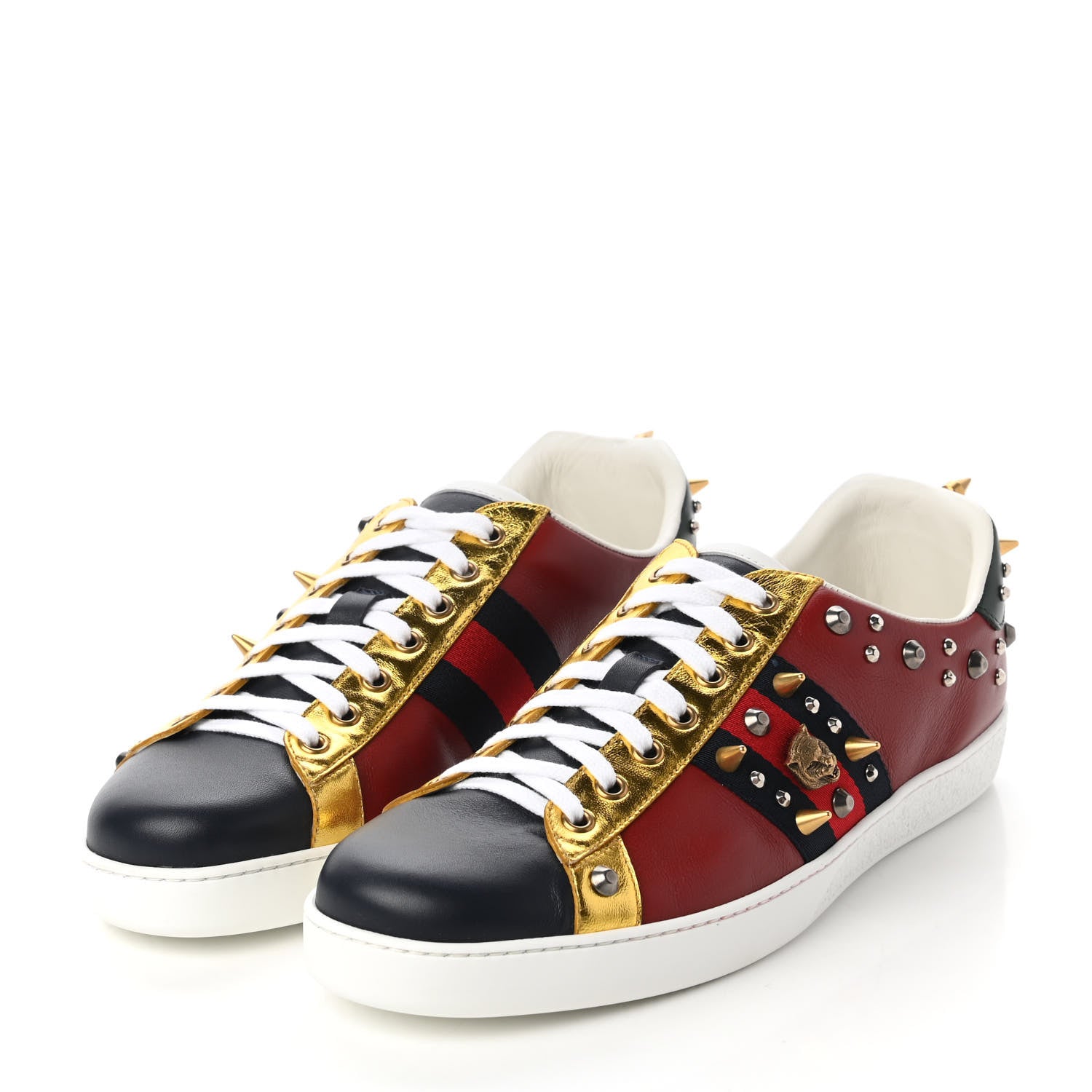 Gucci Calfskin Web Studded Mens Ace Sneakers 9.5 Red 3 of 9