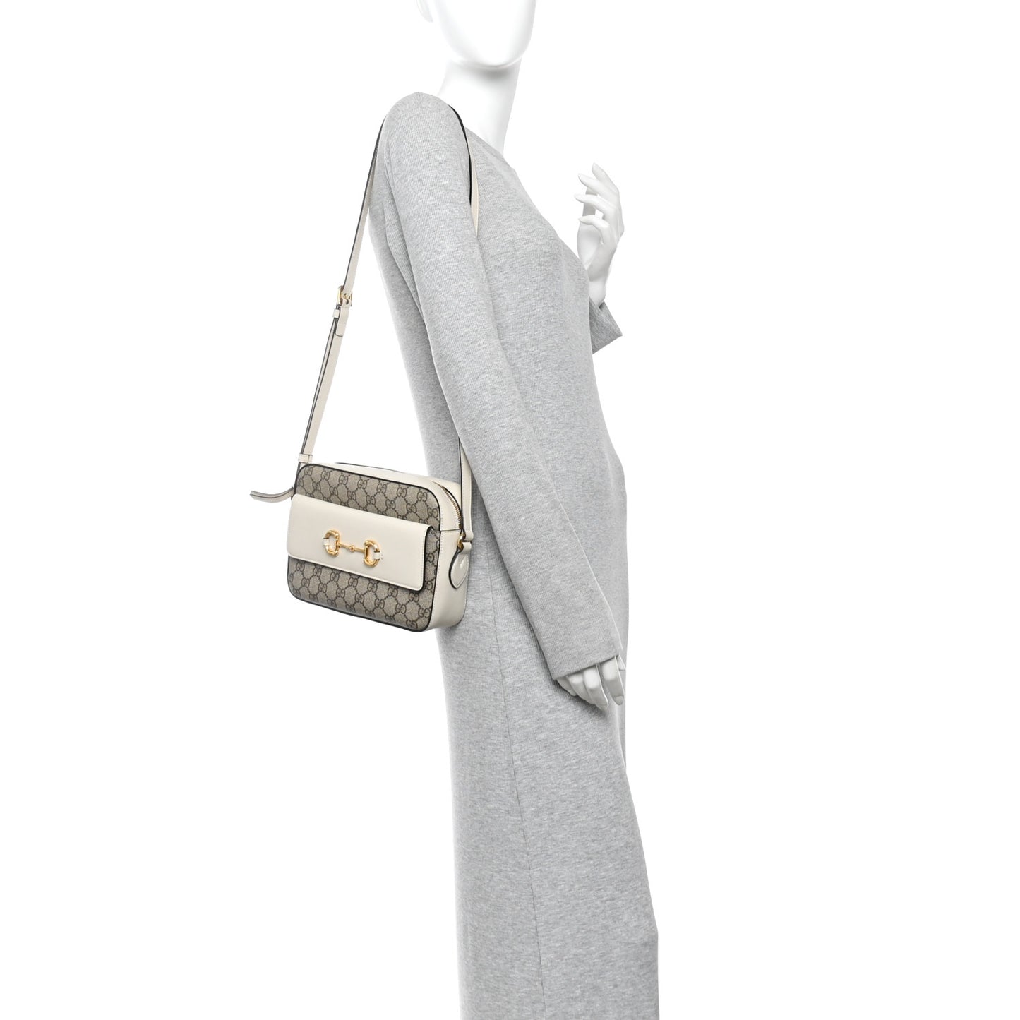 GG Supreme Monogram Small Horsebit 1955 Shoulder Bag Beige Mystic White