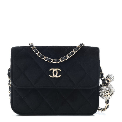 Chanel Velvet Quilted Pearl Crush Clutch With Chain Black 1 of 9