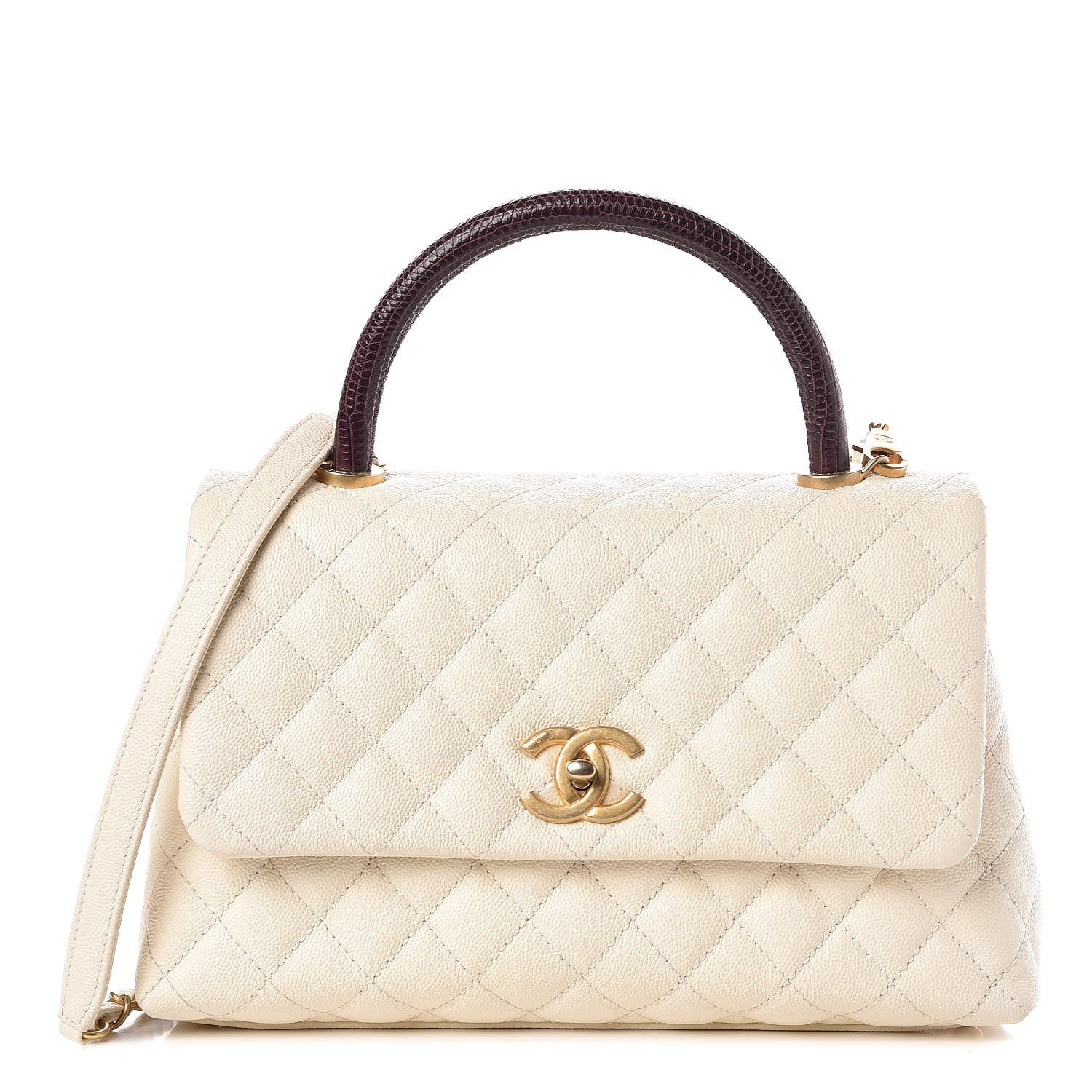 Chanel Caviar Lizard Quilted Small Coco Handle Flap Ivory 1 of 10