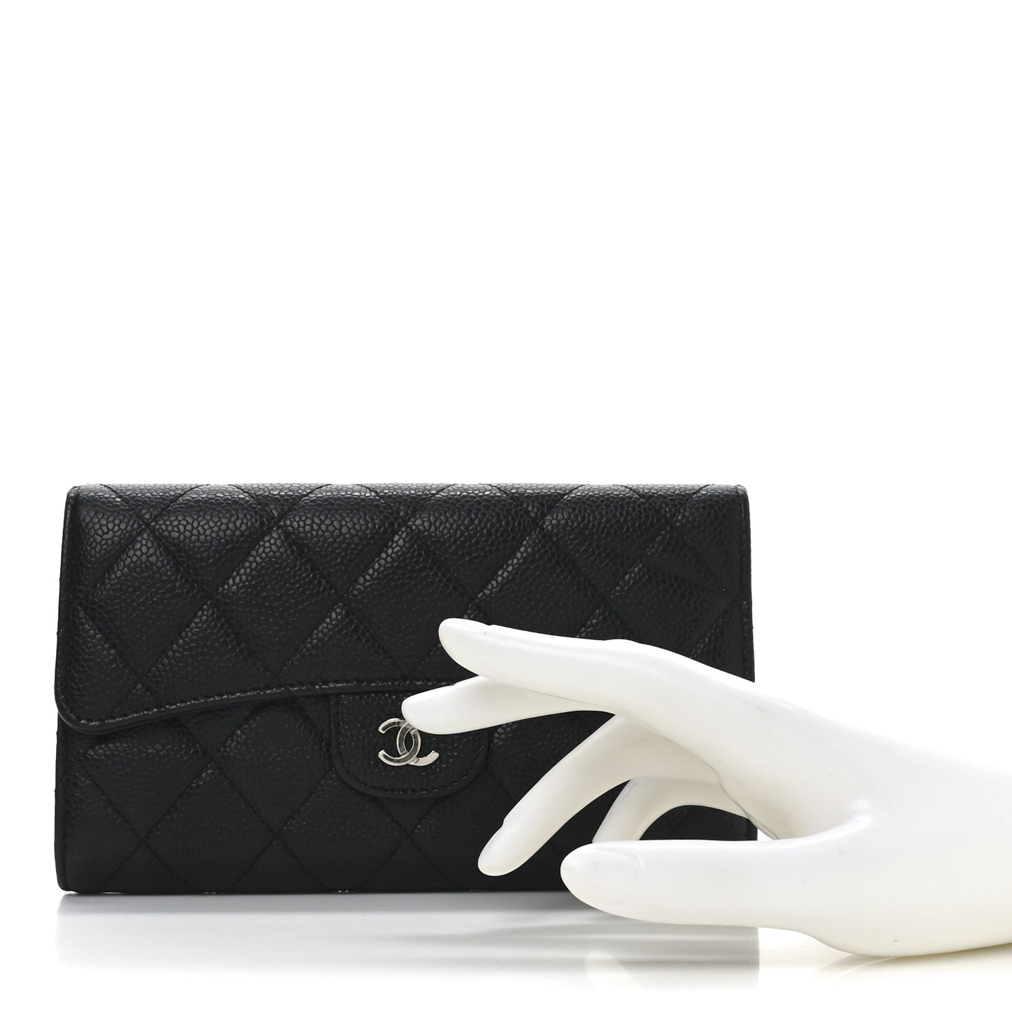 Caviar Quilted Large Flap Wallet Black