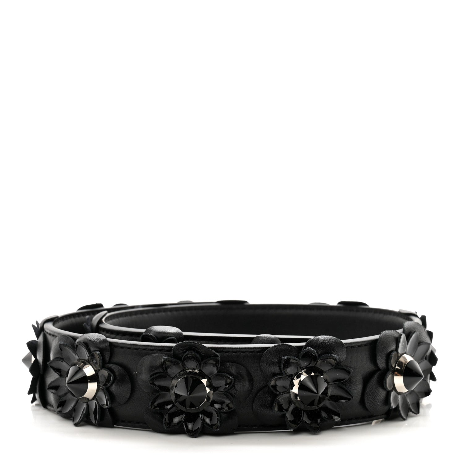Fendi Vitello Dolce Nappa Patent Flowerland Studded Strap You Black 2 of 4